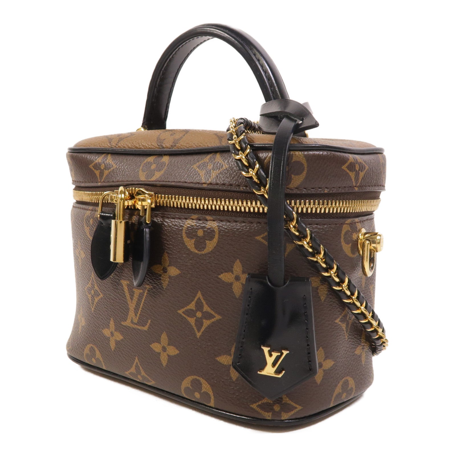 LOUIS VUITTON Monogram Reverse Vanity PM金扣手挽肩背兩用袋棕色