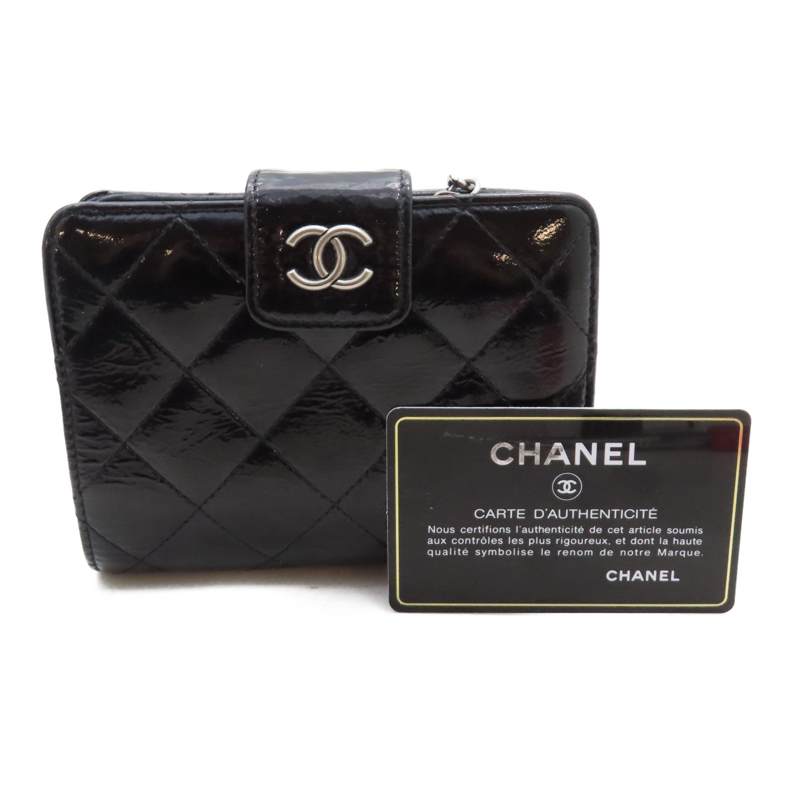 CHANEL 【激減優惠】菱格漆皮皮革Wallet銀扣錢包黑色