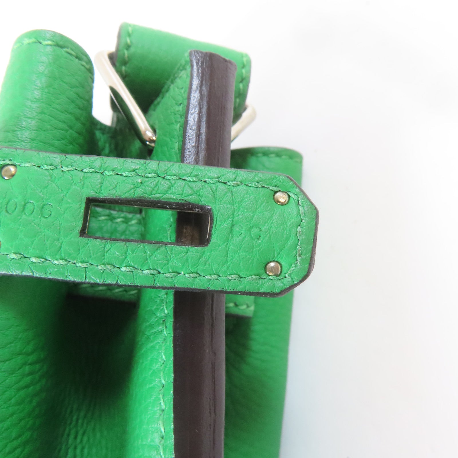 HERMES Togo皮革So Kelly 22銀扣肩背袋Bambou竹子綠色