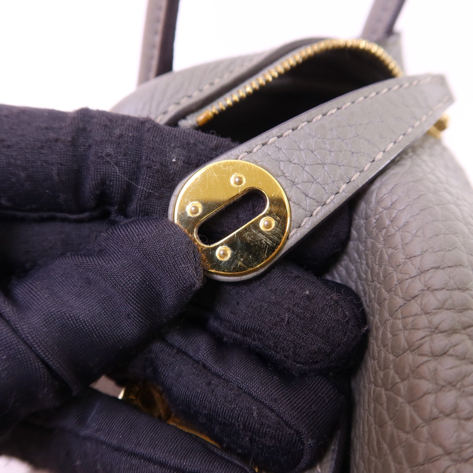 HERMES Clemence皮革Mini Lindy金扣手挽肩背兩用袋Gris Meyer