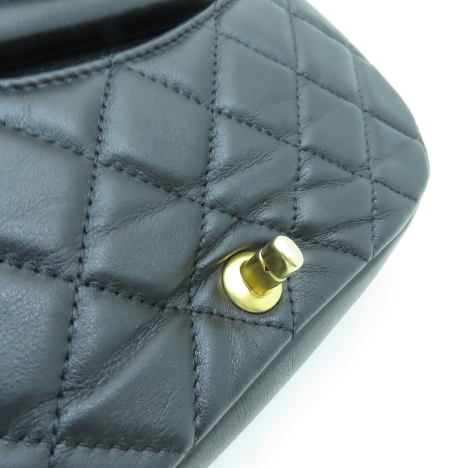 CHANEL 菱格牛皮皮革Chain Shoulder Bag金扣鏈帶肩背袋黒色