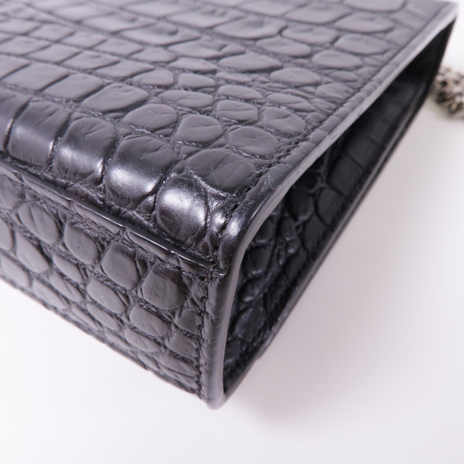 SAINT LAURENT 牛皮皮革Shoulder Bag銀扣鏈帶肩背袋