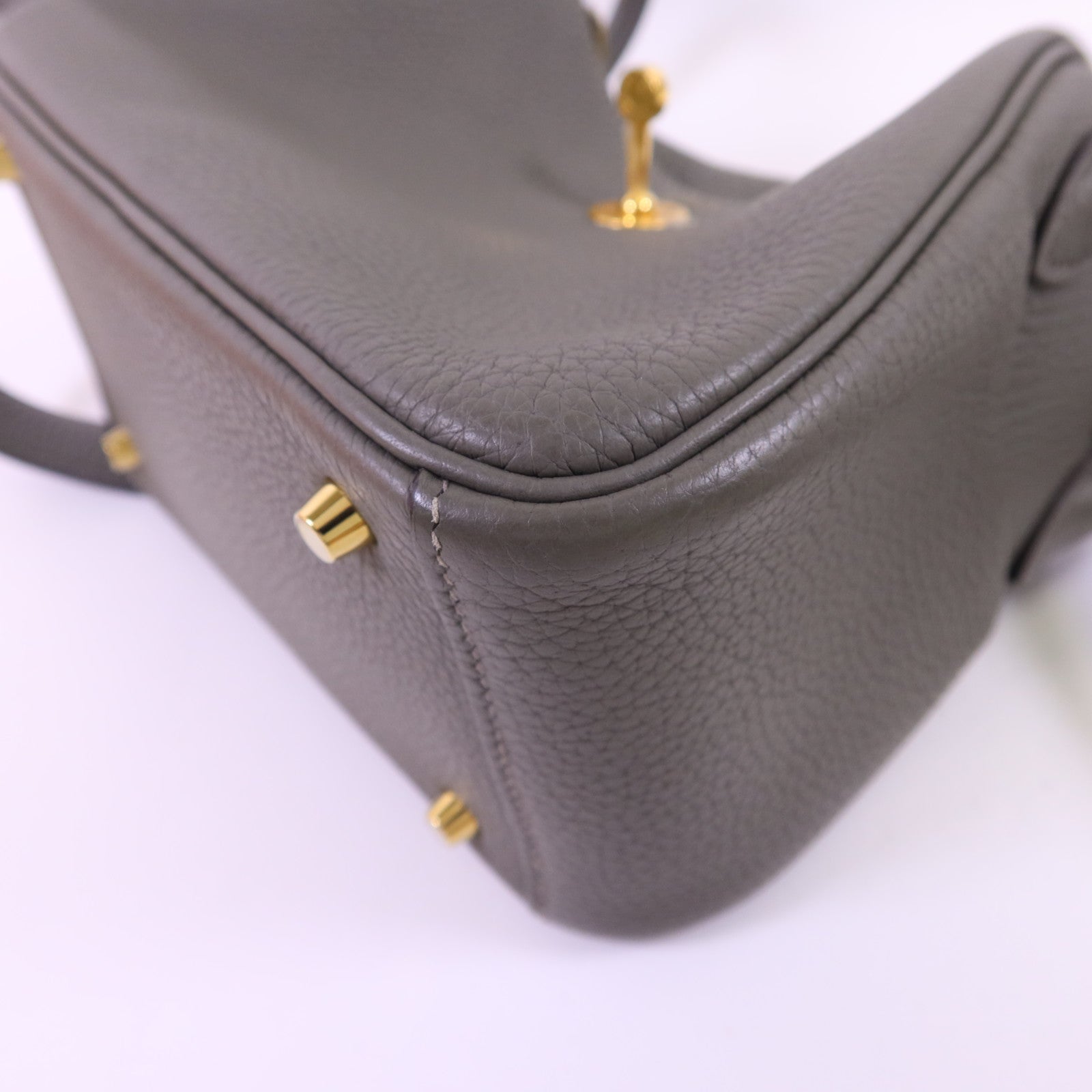 HERMES Clemence皮革Mini Lindy金扣手挽肩背兩用袋Gris Meyer