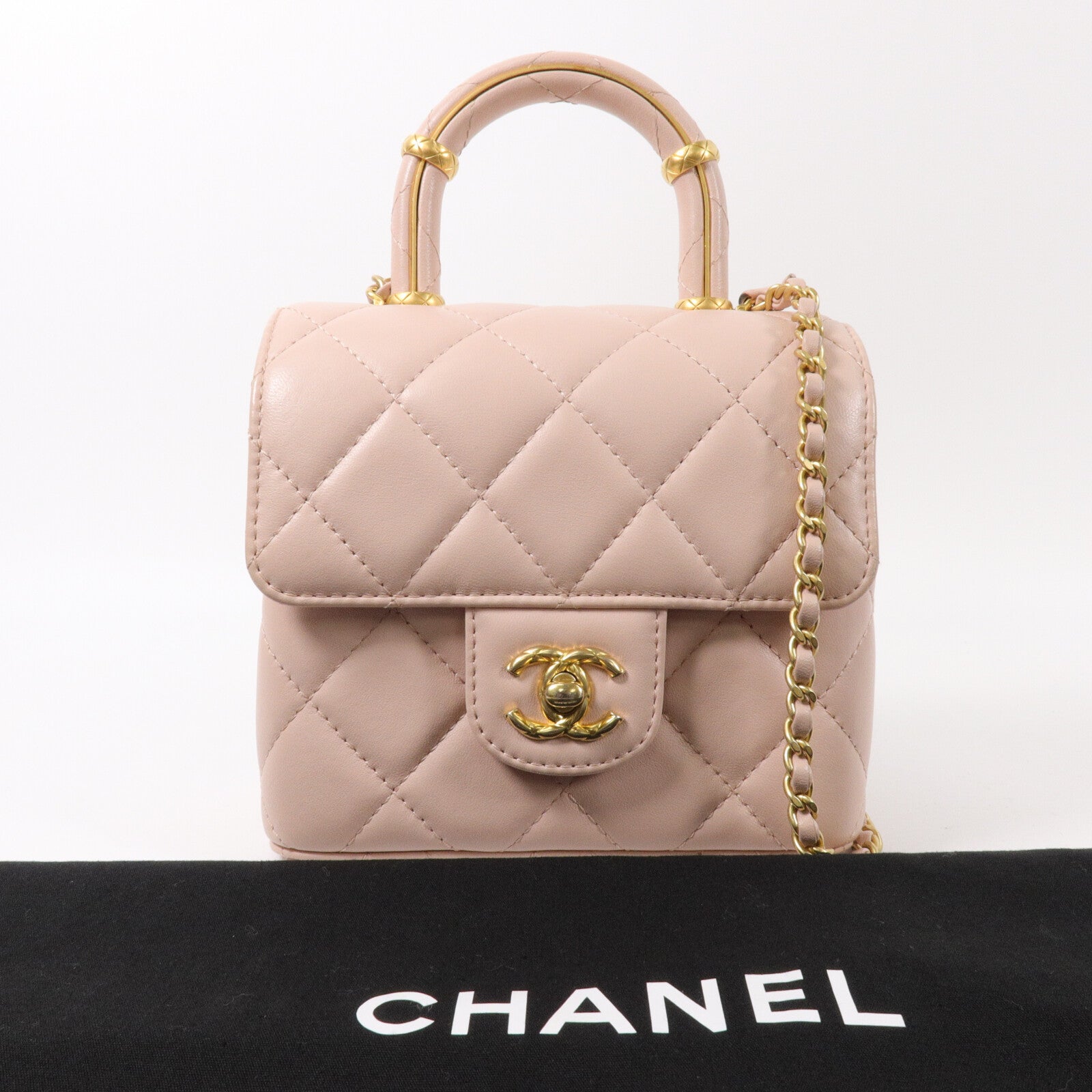 CHANEL 羊皮皮革Crush Top Handle鏈帶手挽肩背兩用袋
