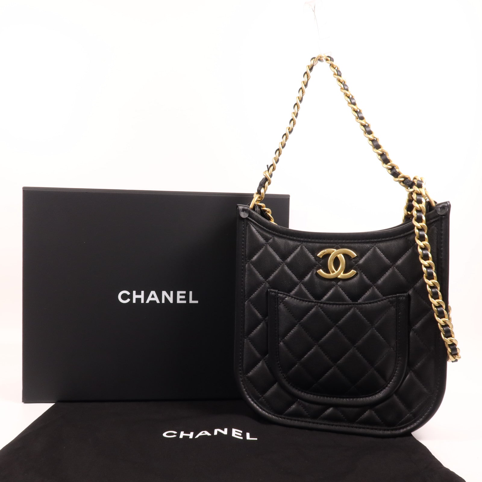 CHANEL 牛皮皮革24S Hobo金扣手挽肩背兩用袋