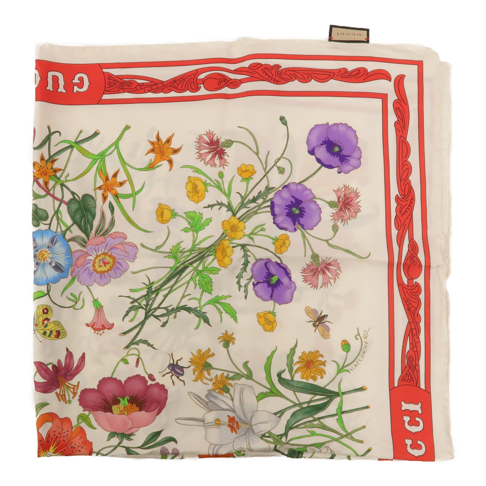 GUCCI 絲質Flower Scarf 86x86 絲巾