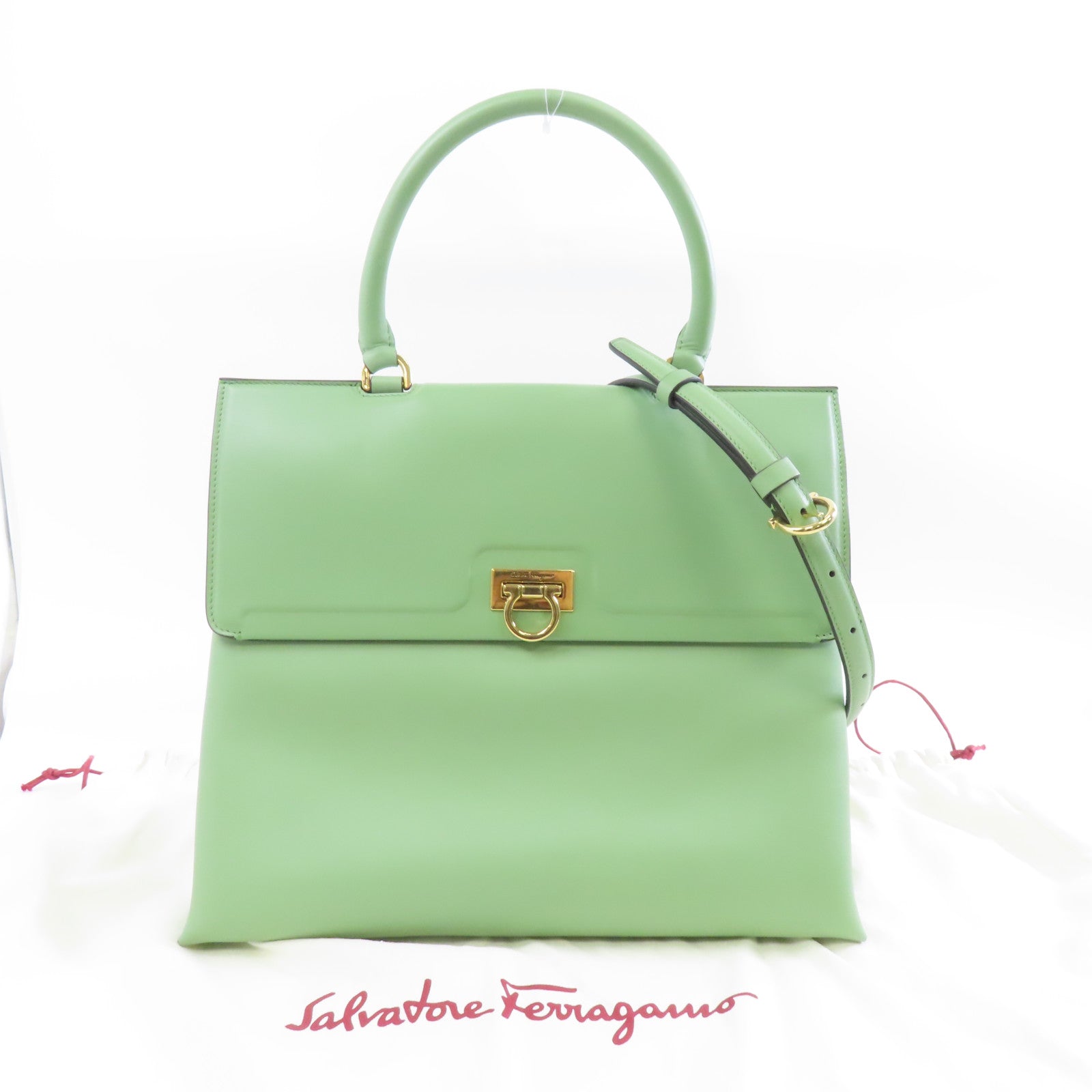 Salvatore Ferragamo 牛皮皮革2way Shoulder Bag金扣手挽肩背兩用袋綠色