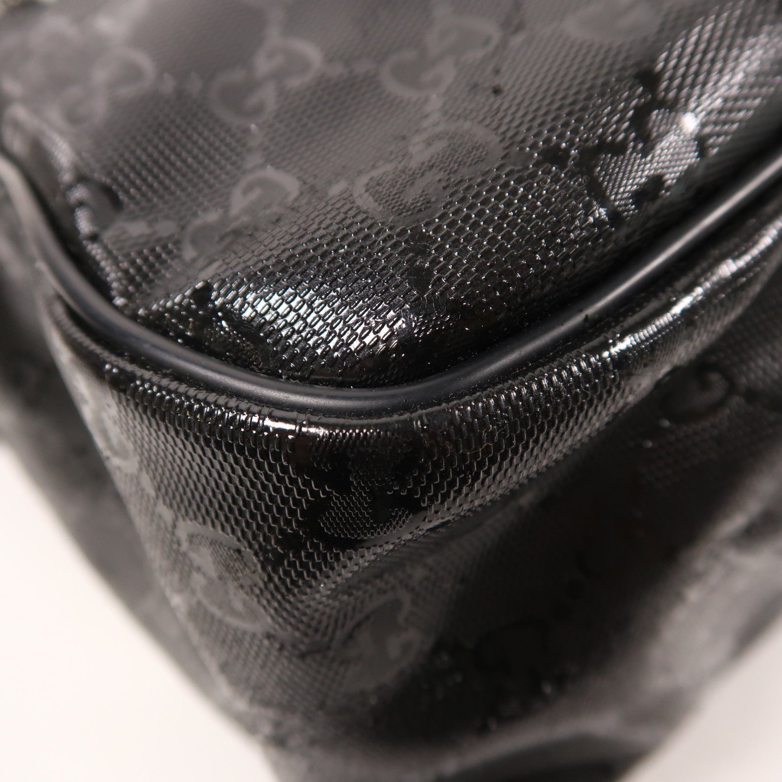 GUCCI 塗層帆布GG Implementation銀扣肩背袋