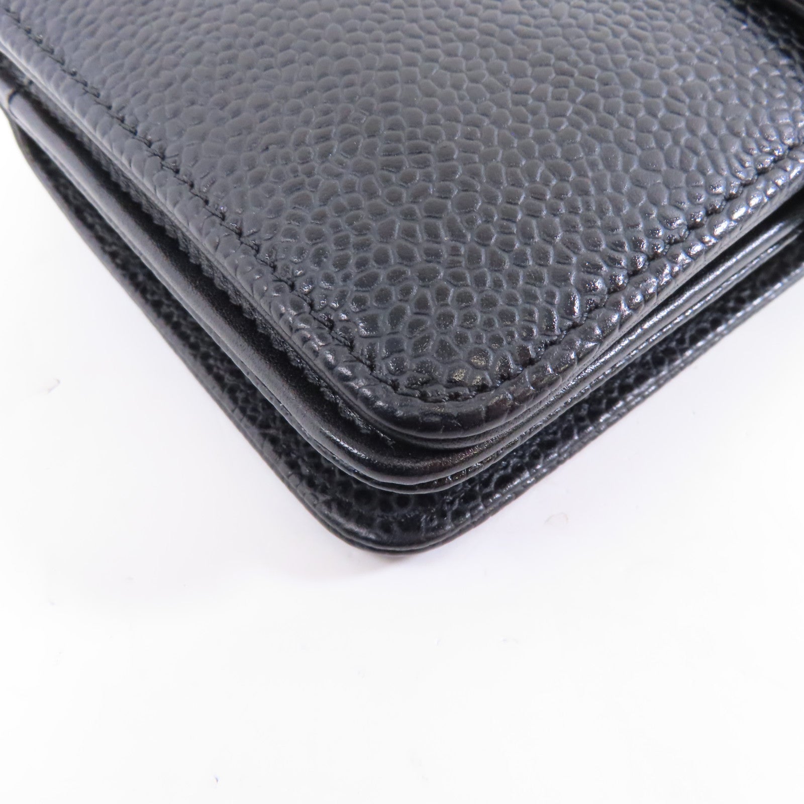 CHANEL 牛皮皮革Wallet銀扣錢包黑色