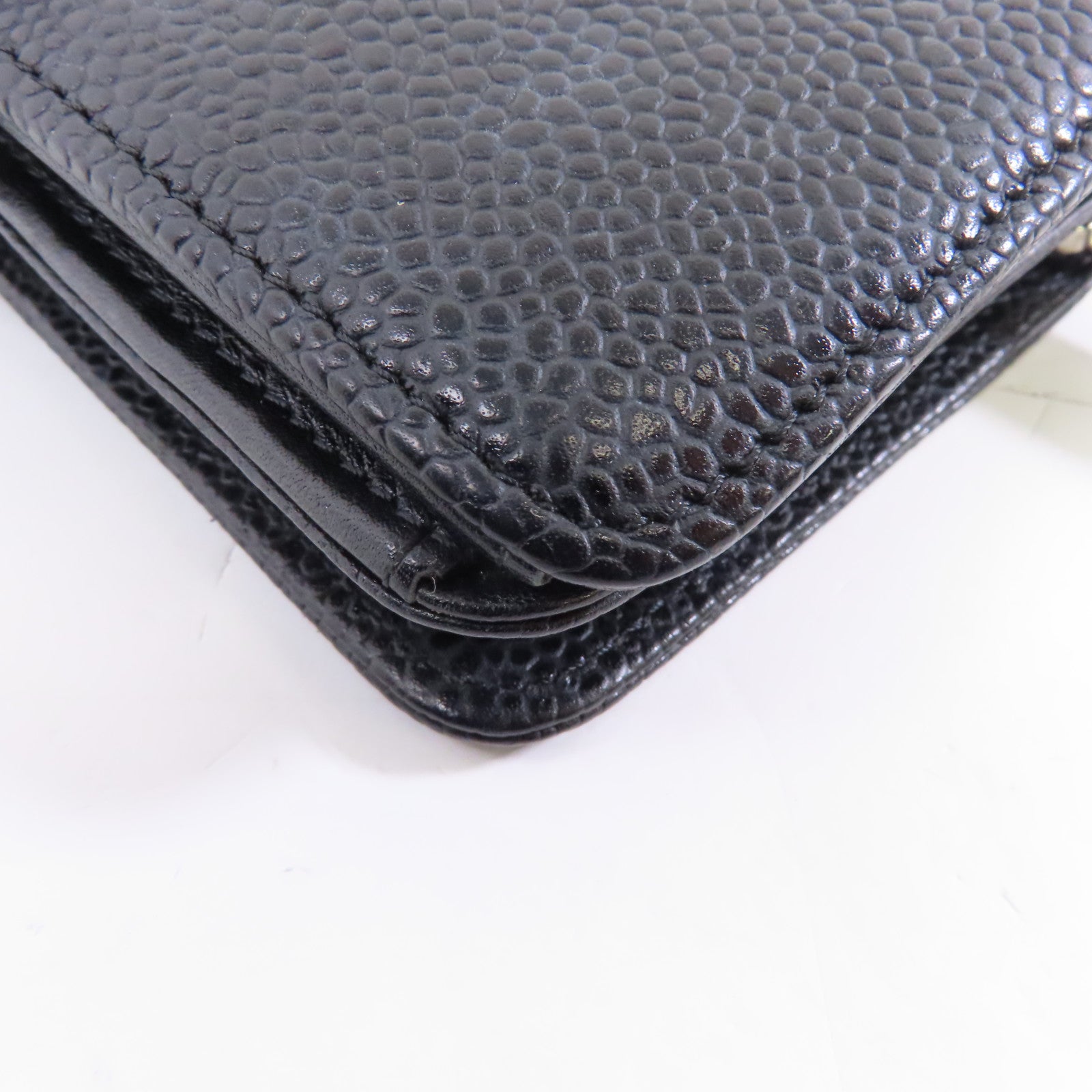 CHANEL 牛皮皮革Wallet銀扣錢包黑色