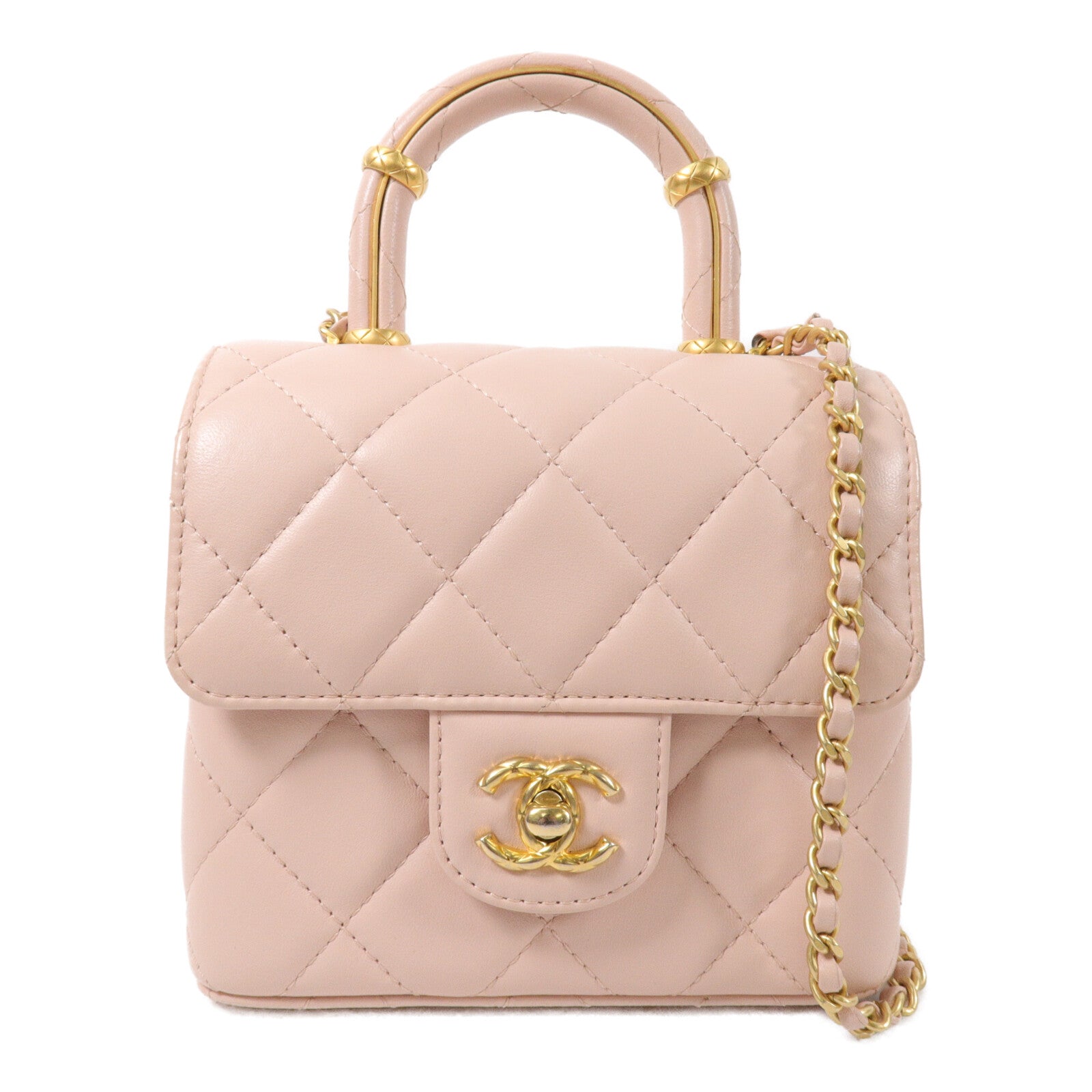 CHANEL 羊皮皮革Crush Top Handle鏈帶手挽肩背兩用袋