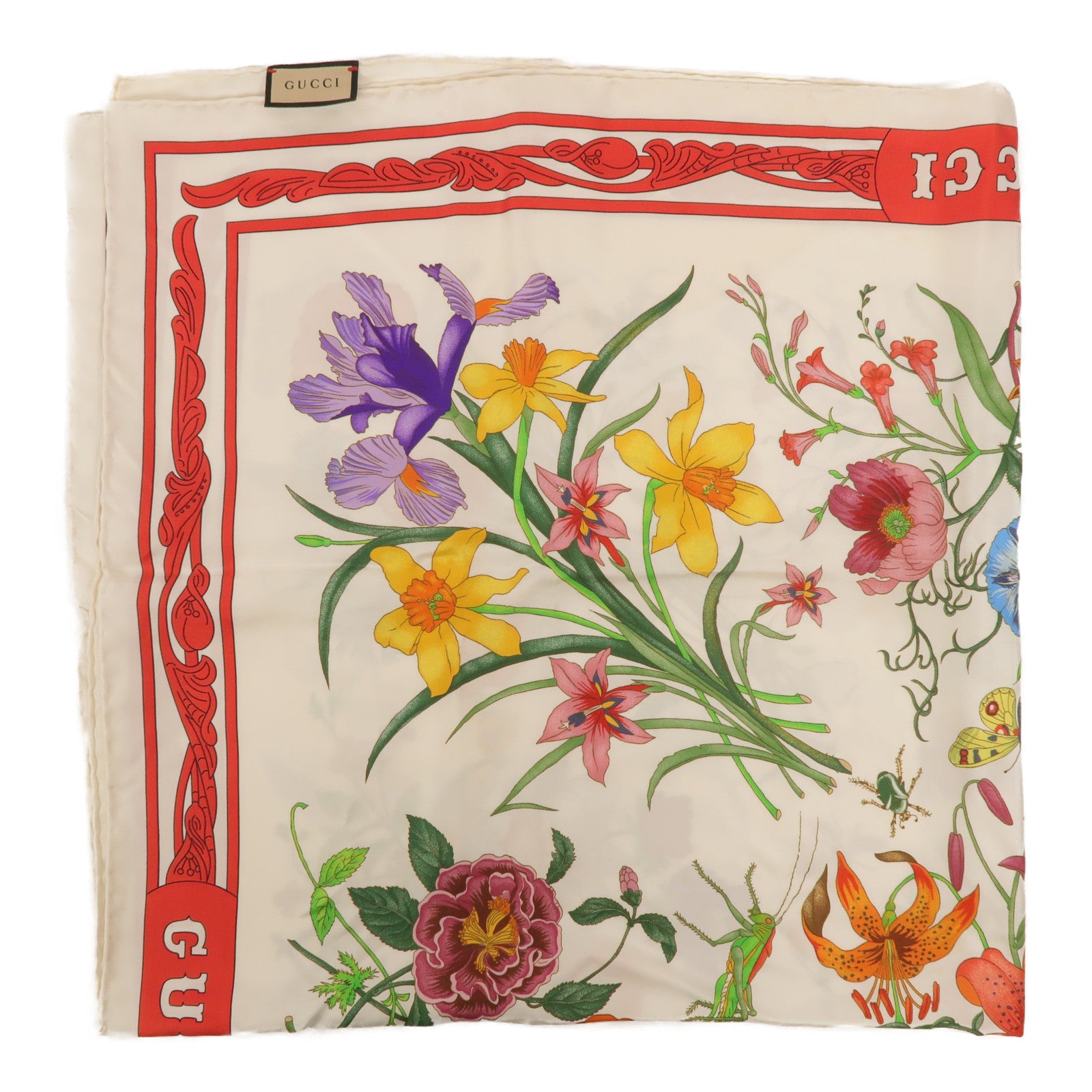 GUCCI 絲質Flower Scarf 86x86 絲巾