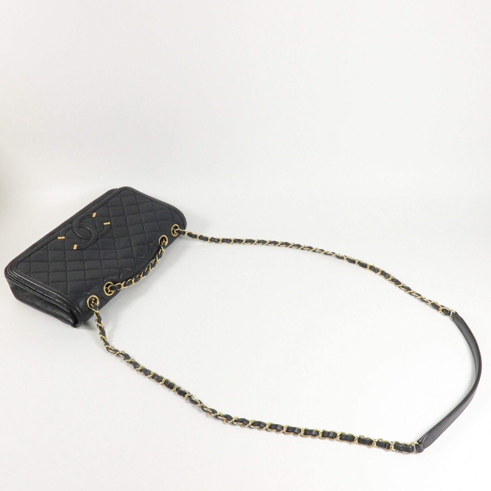 CHANEL 牛皮皮革CC Filigree鏈帶肩背袋