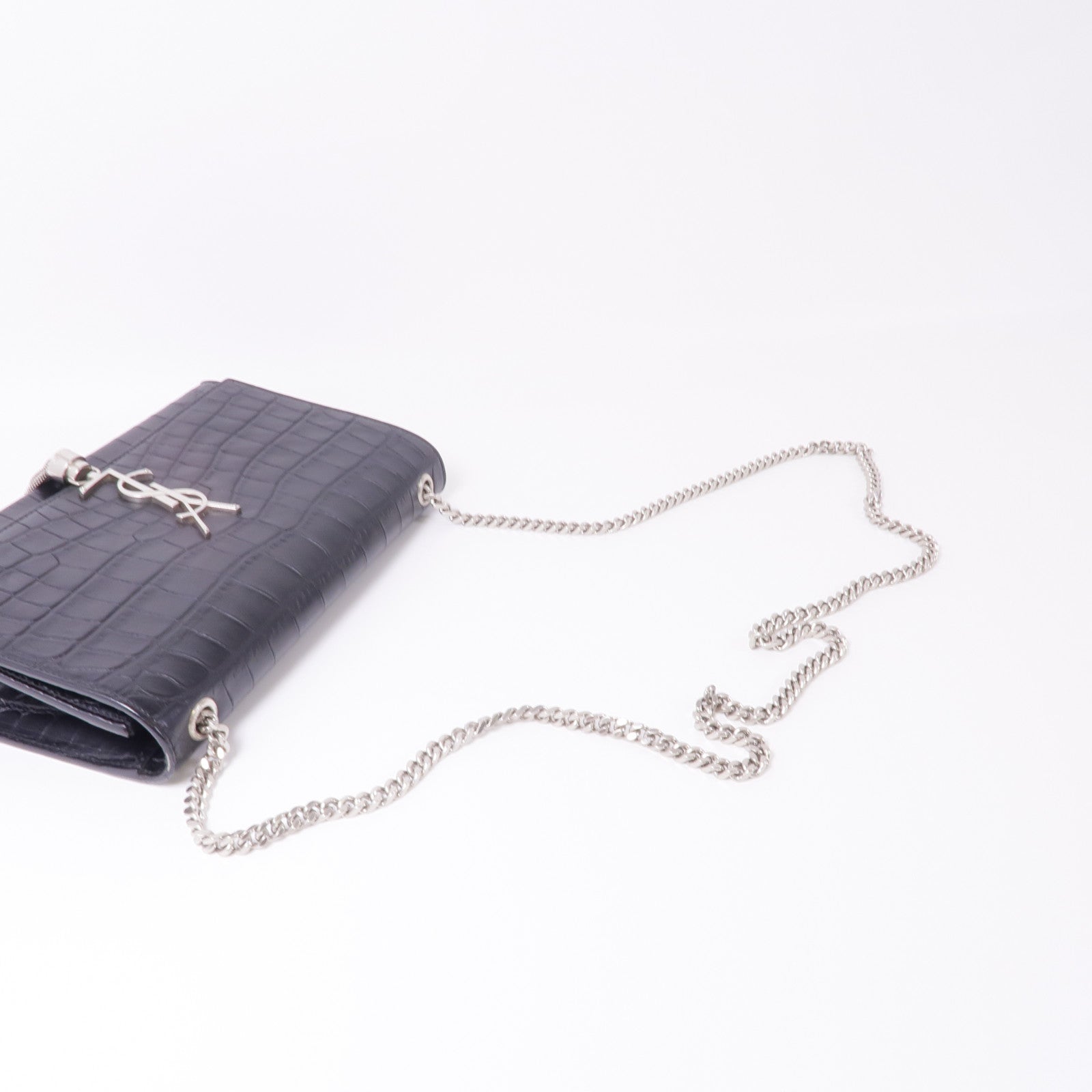 SAINT LAURENT 牛皮皮革Shoulder Bag銀扣鏈帶肩背袋