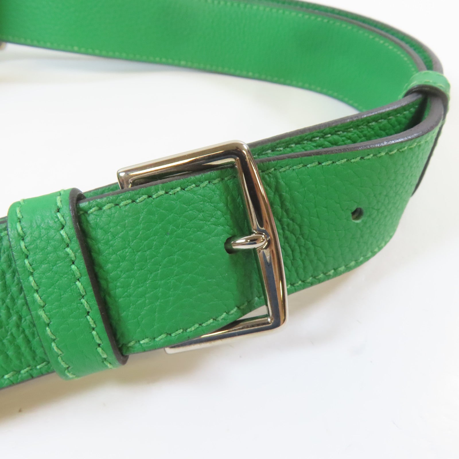 HERMES Togo皮革So Kelly 22銀扣肩背袋Bambou竹子綠色