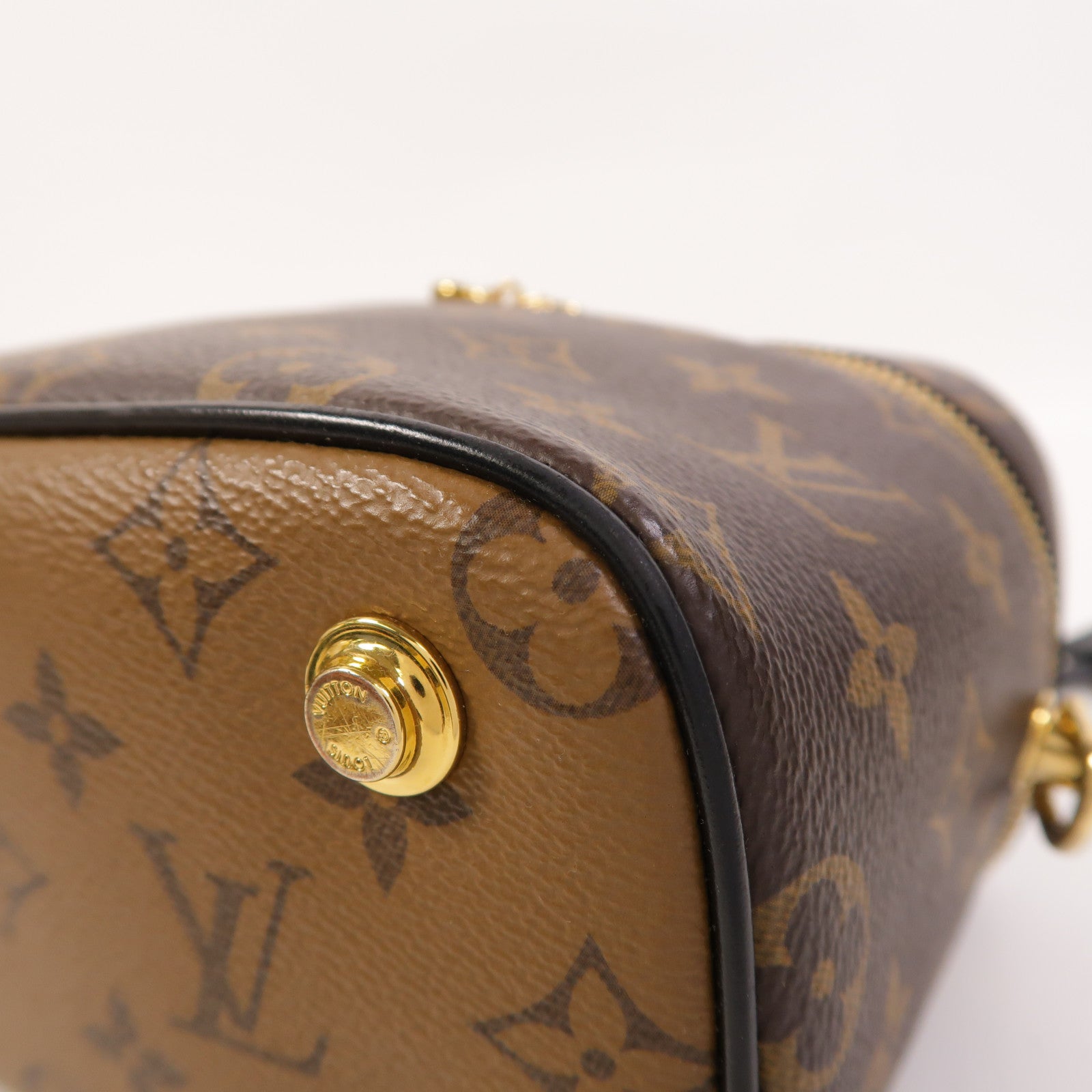 LOUIS VUITTON Monogram Reverse Vanity PM金扣手挽肩背兩用袋棕色