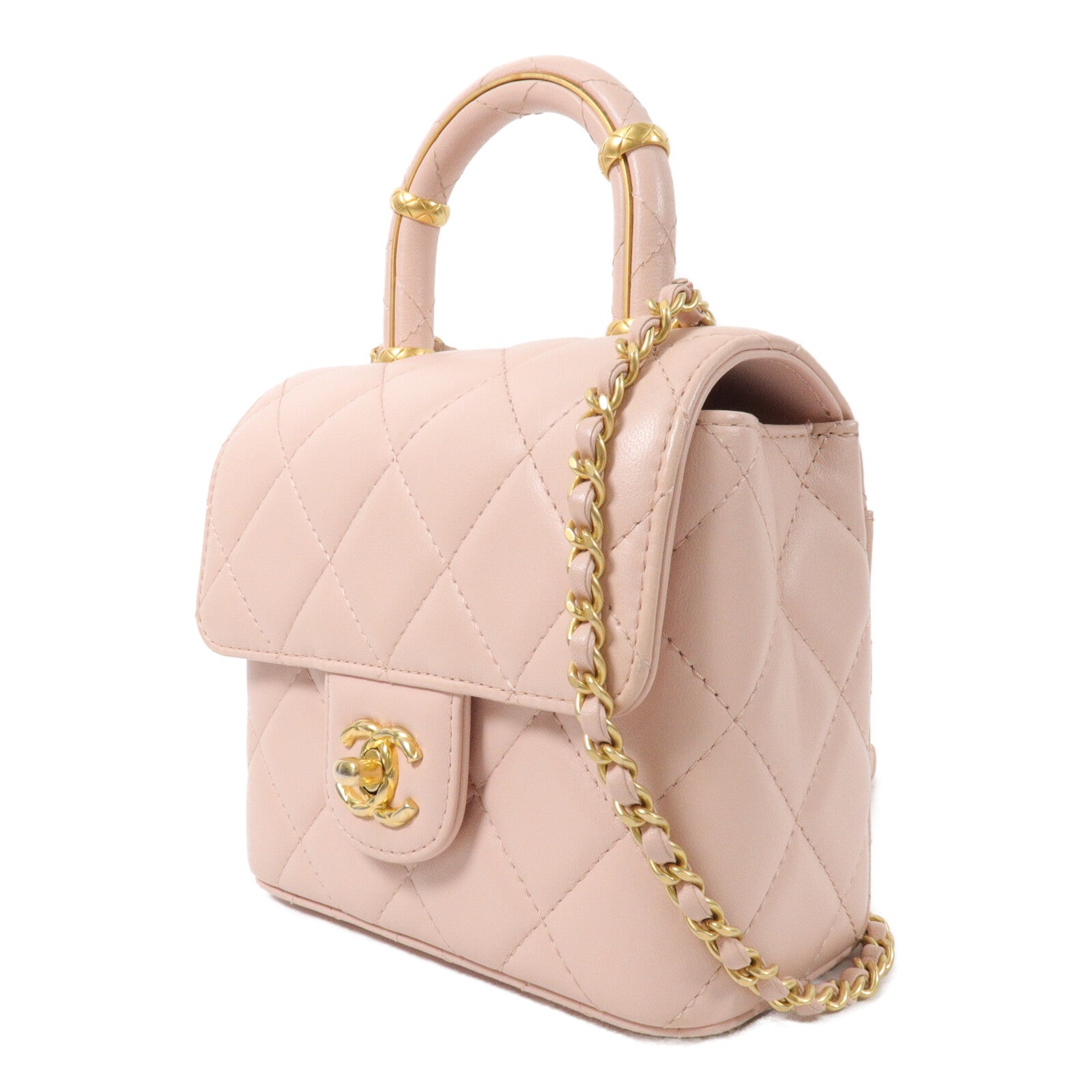 CHANEL 羊皮皮革Crush Top Handle鏈帶手挽肩背兩用袋