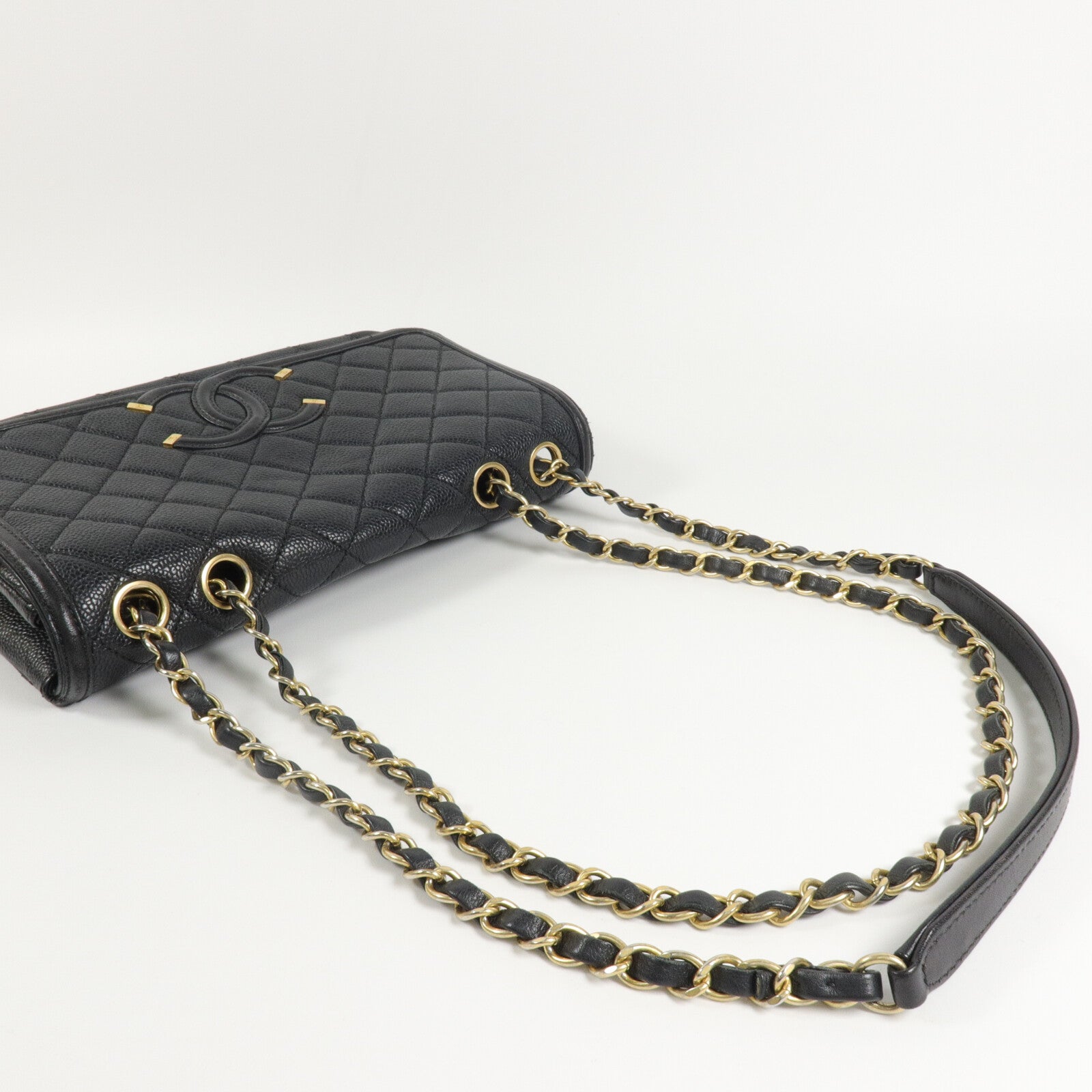 CHANEL 牛皮皮革CC Filigree鏈帶肩背袋
