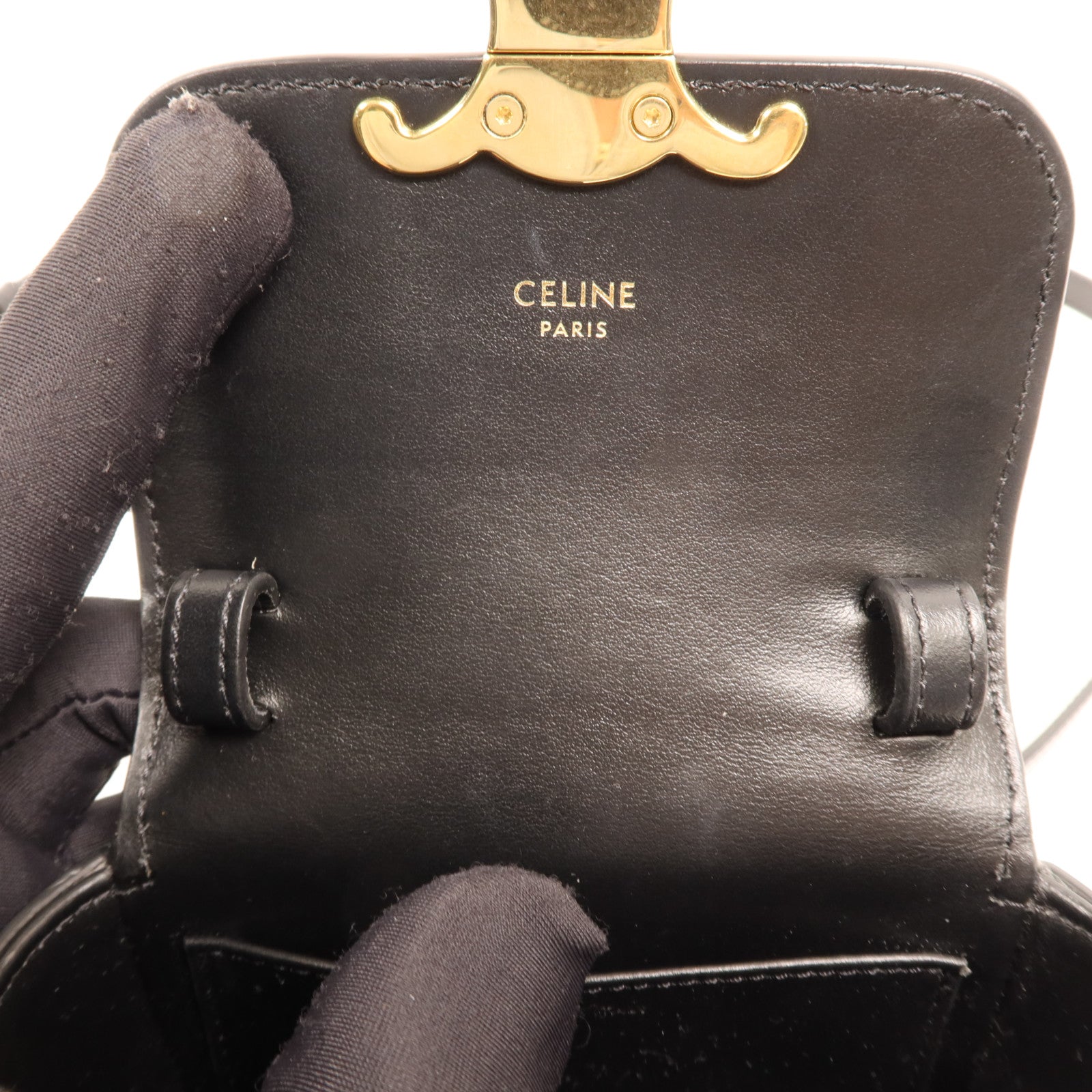 CELINE 牛皮皮革Mini Claude金扣肩背袋