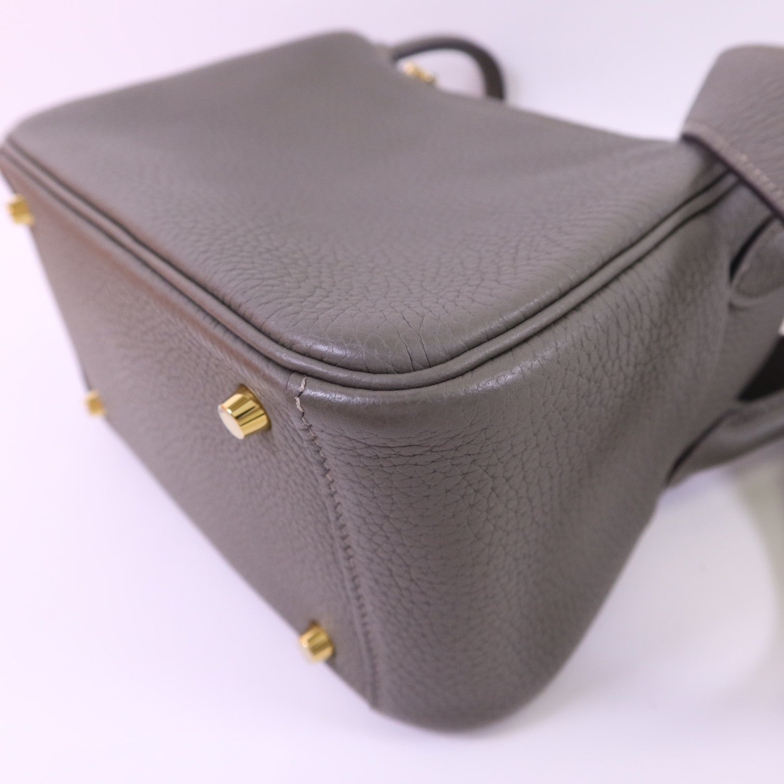 HERMES Clemence皮革Mini Lindy金扣手挽肩背兩用袋Gris Meyer