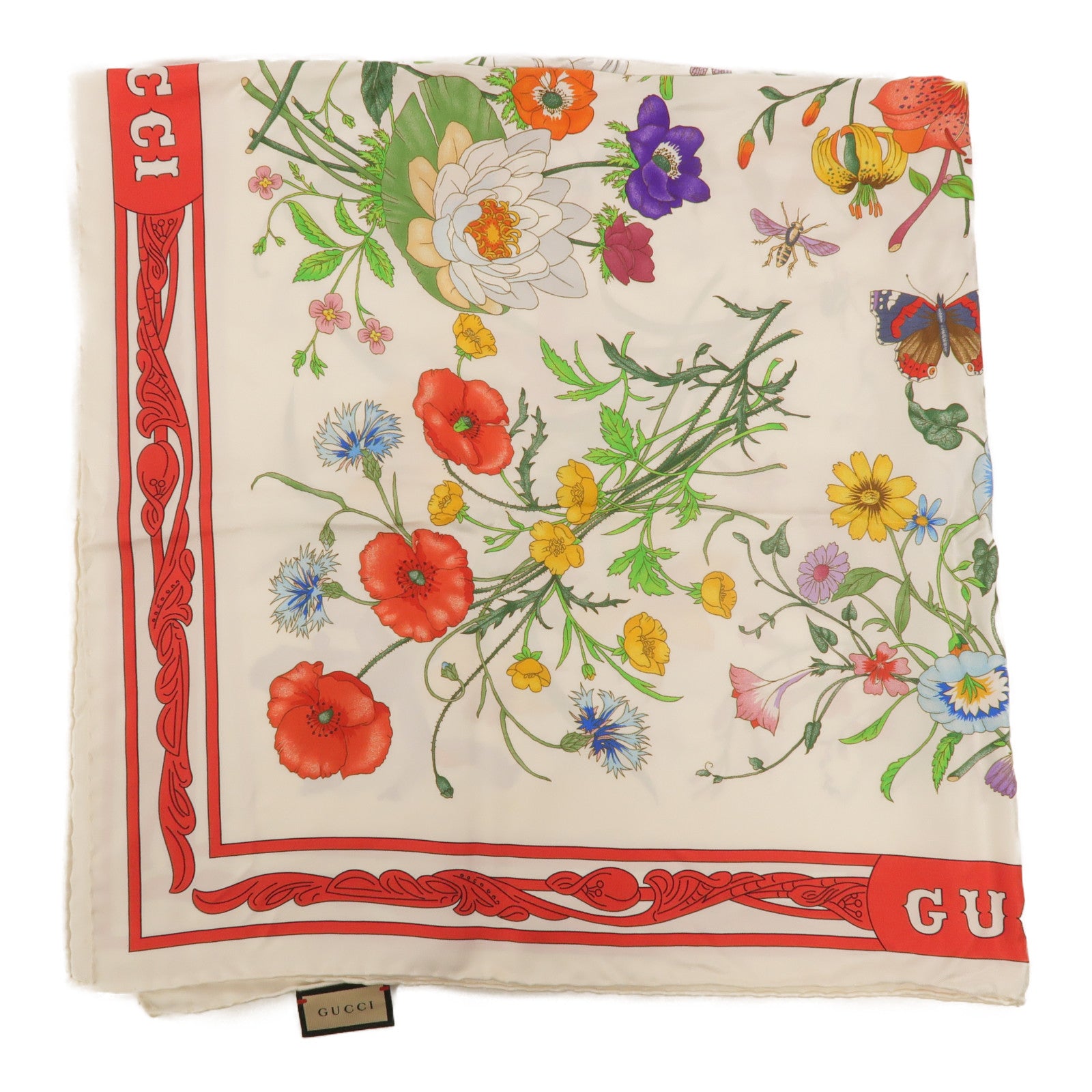 GUCCI 絲質Flower Scarf 86x86 絲巾