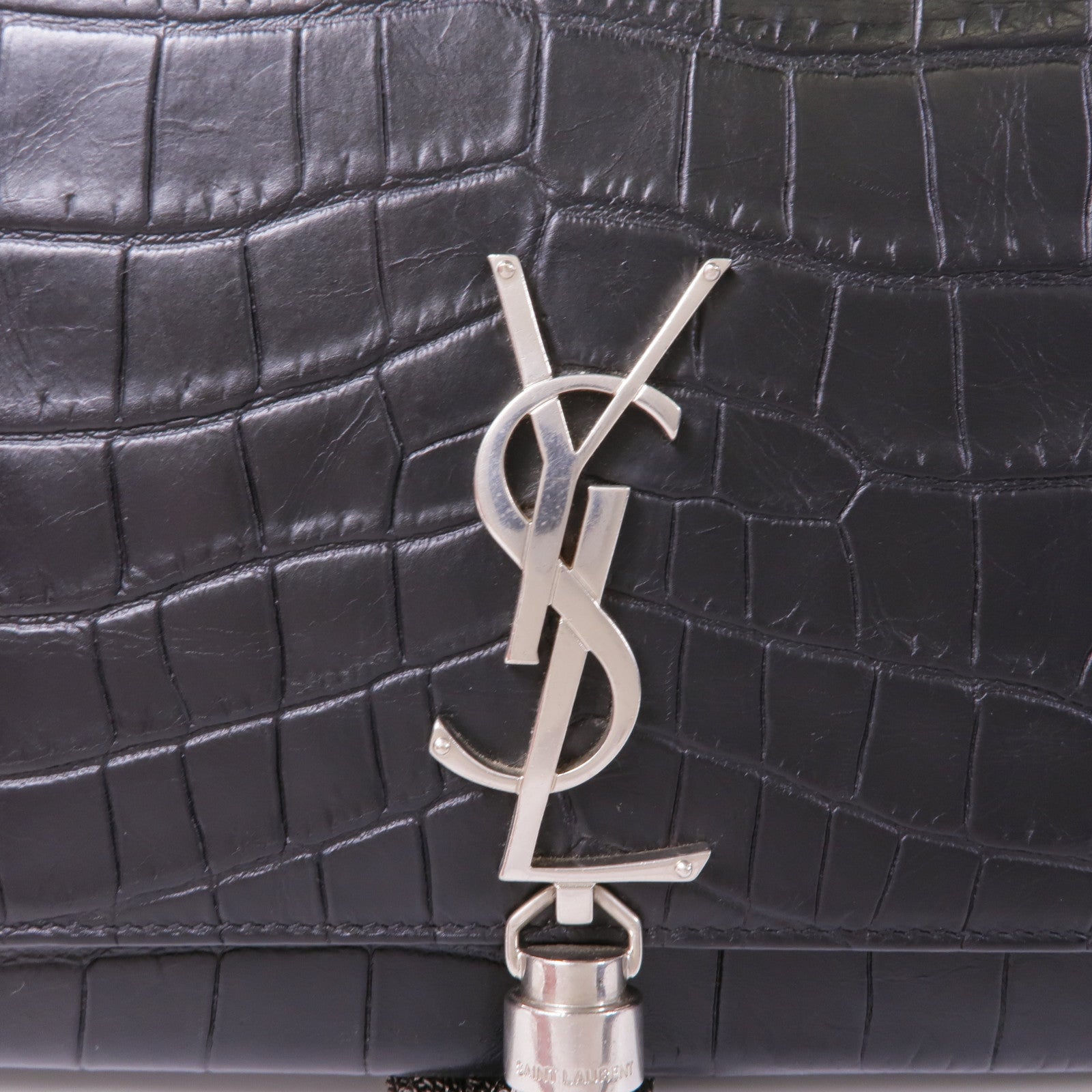 SAINT LAURENT 牛皮皮革Shoulder Bag銀扣鏈帶肩背袋