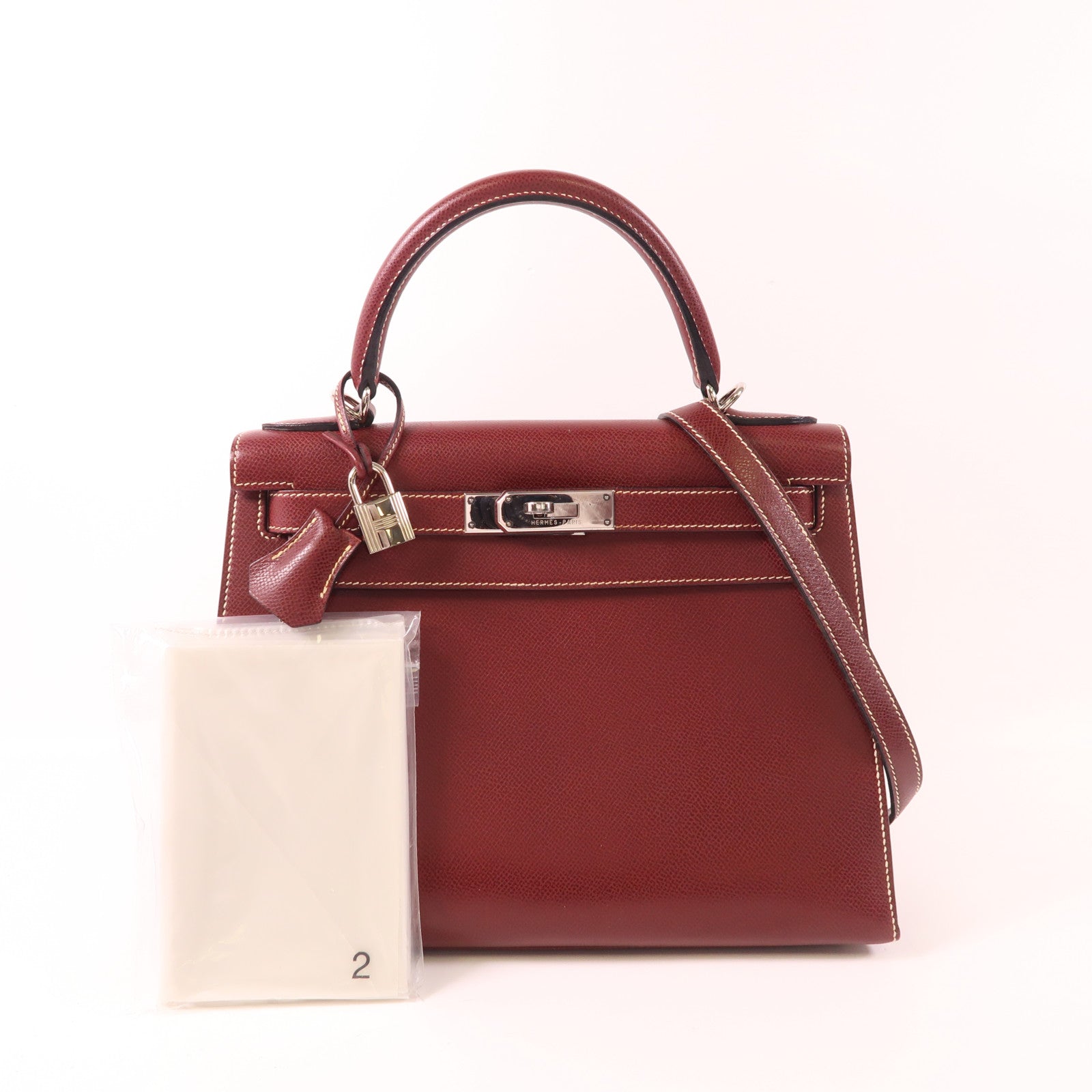 HERMES Epsom皮革Kelly 28銀扣手挽肩背兩用袋Vermillon