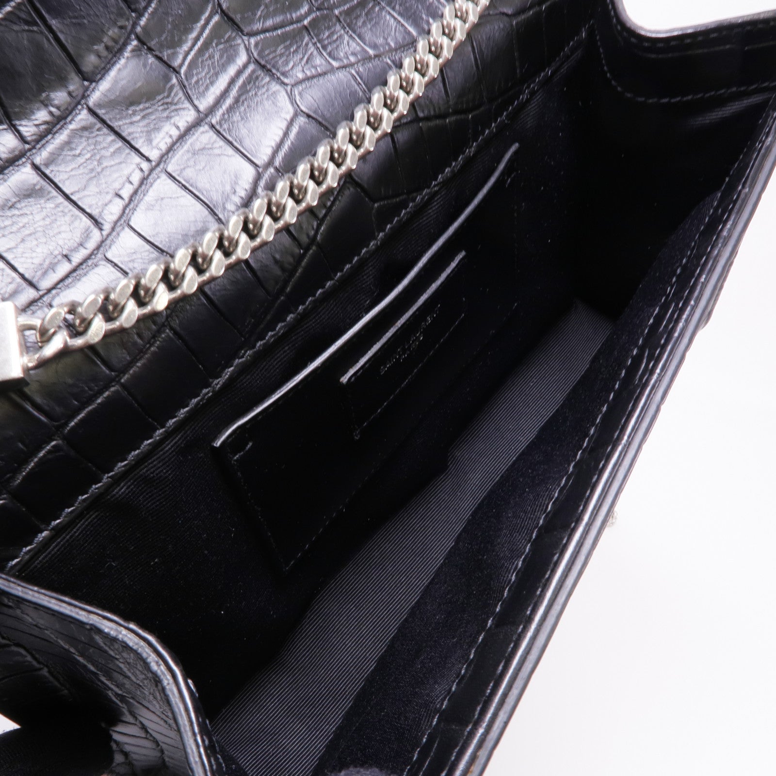 SAINT LAURENT 牛皮皮革Shoulder Bag銀扣鏈帶肩背袋