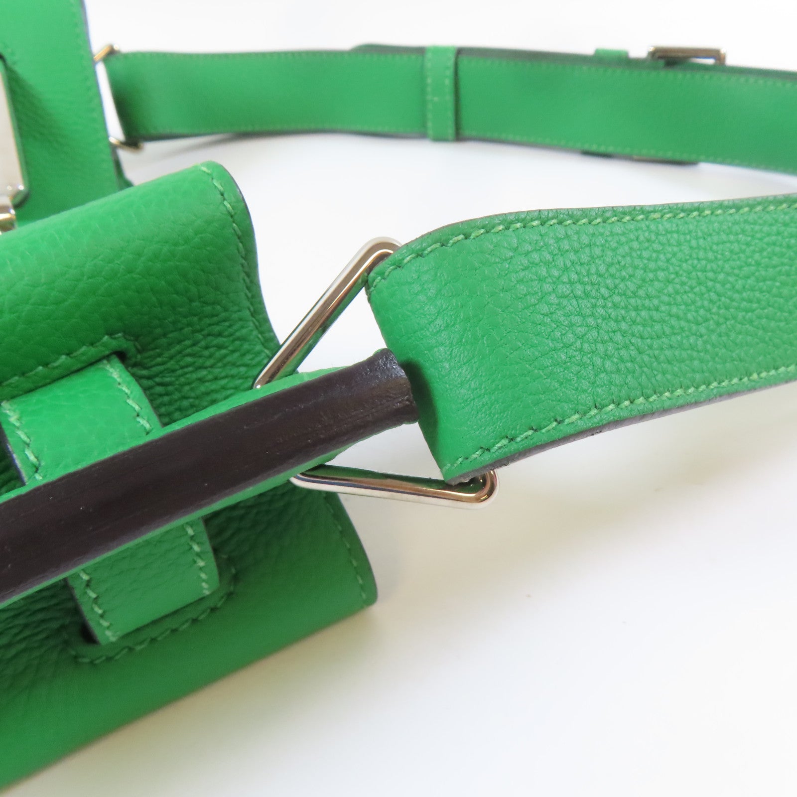 HERMES Togo皮革So Kelly 22銀扣肩背袋Bambou竹子綠色