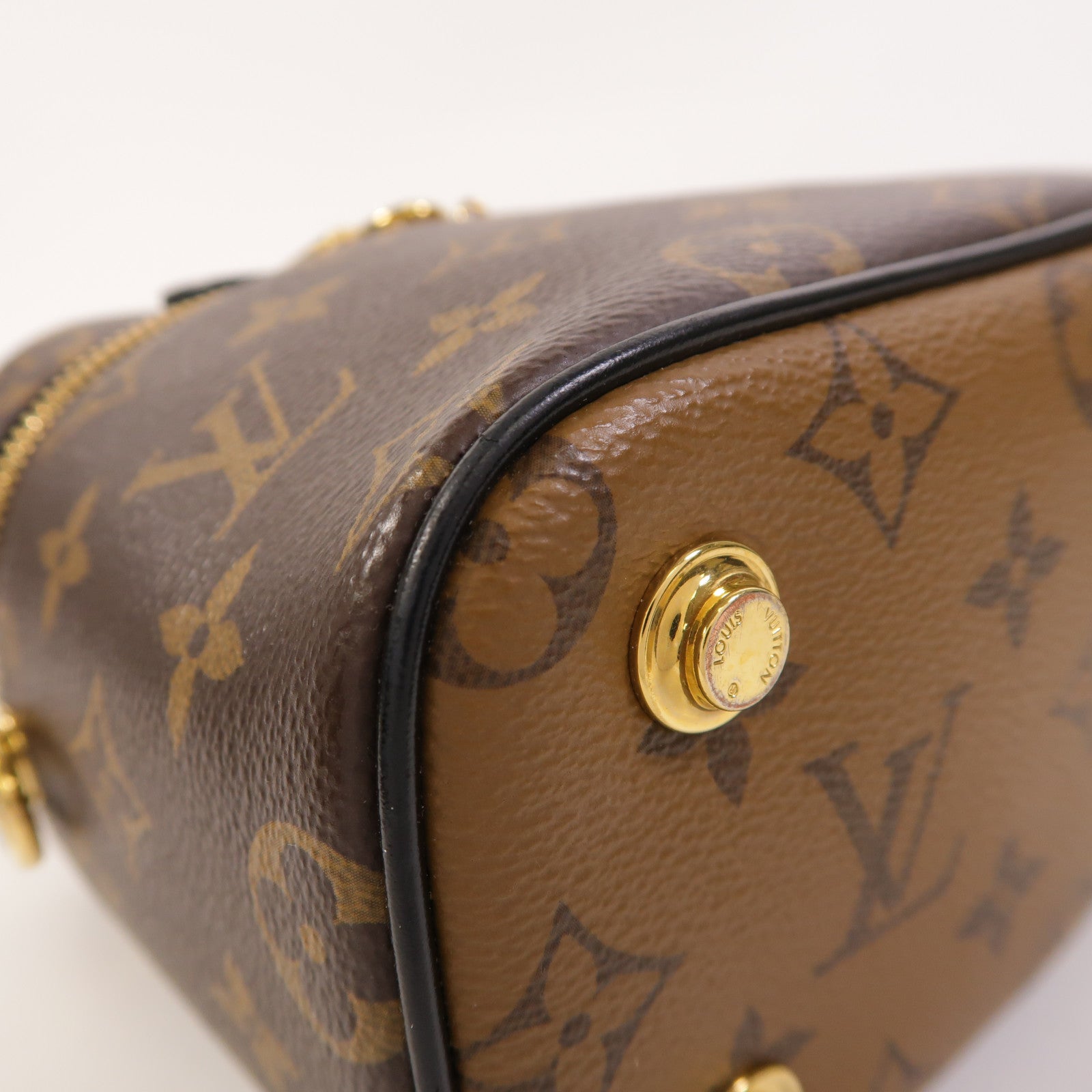 LOUIS VUITTON Monogram Reverse Vanity PM金扣手挽肩背兩用袋棕色