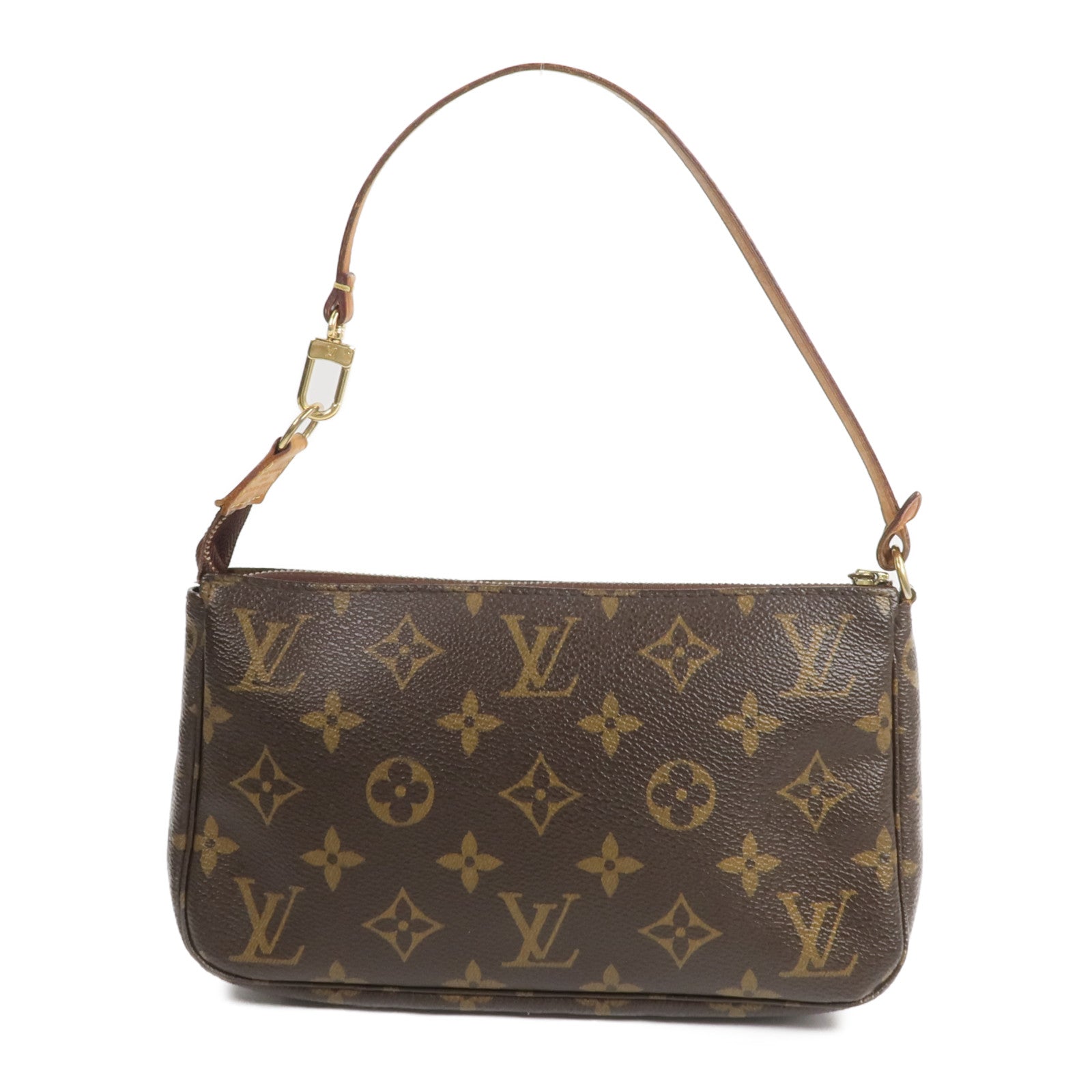 LOUIS VUITTON Monogram Pochette Accessoires金扣手挽袋棕色