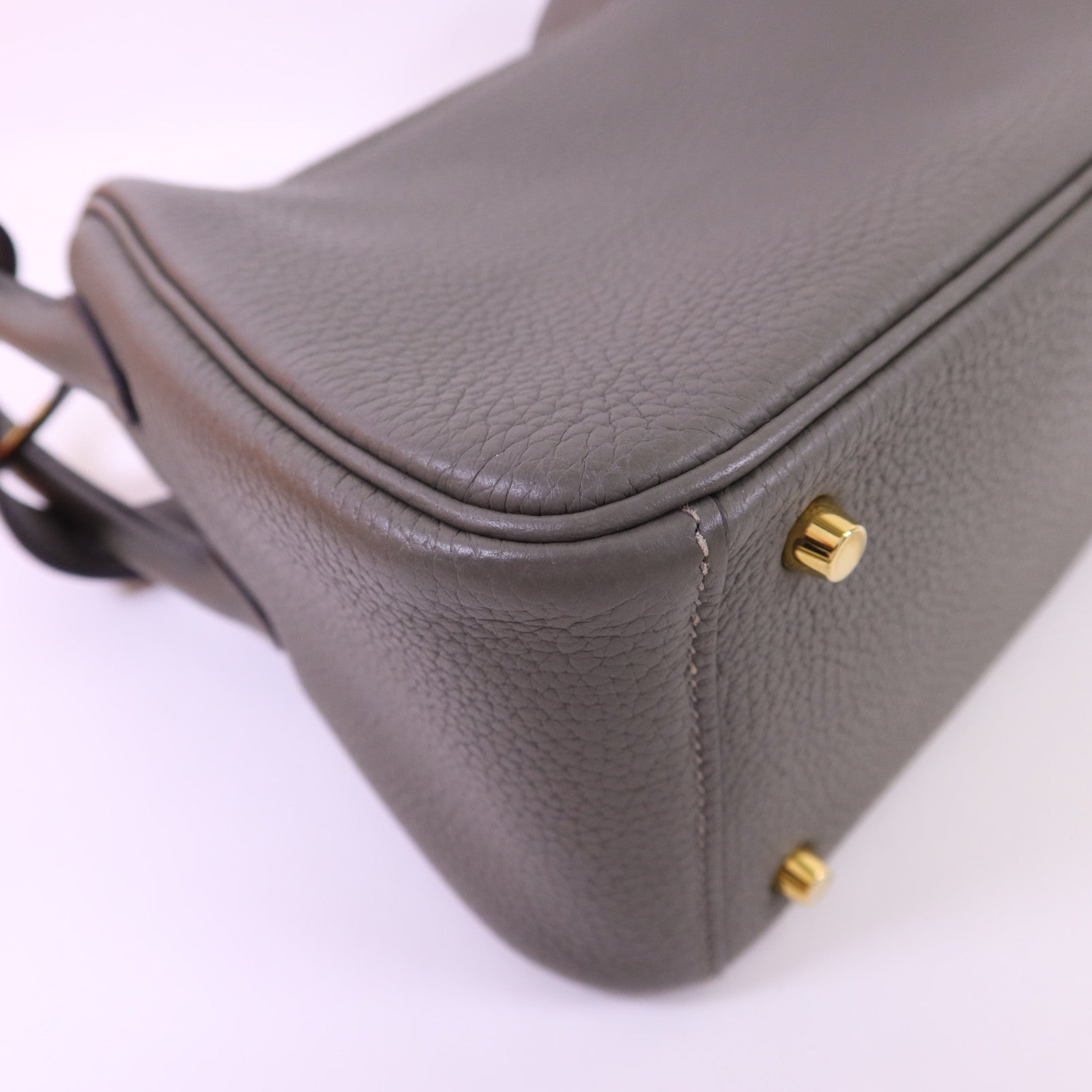 HERMES Clemence皮革Mini Lindy金扣手挽肩背兩用袋Gris Meyer