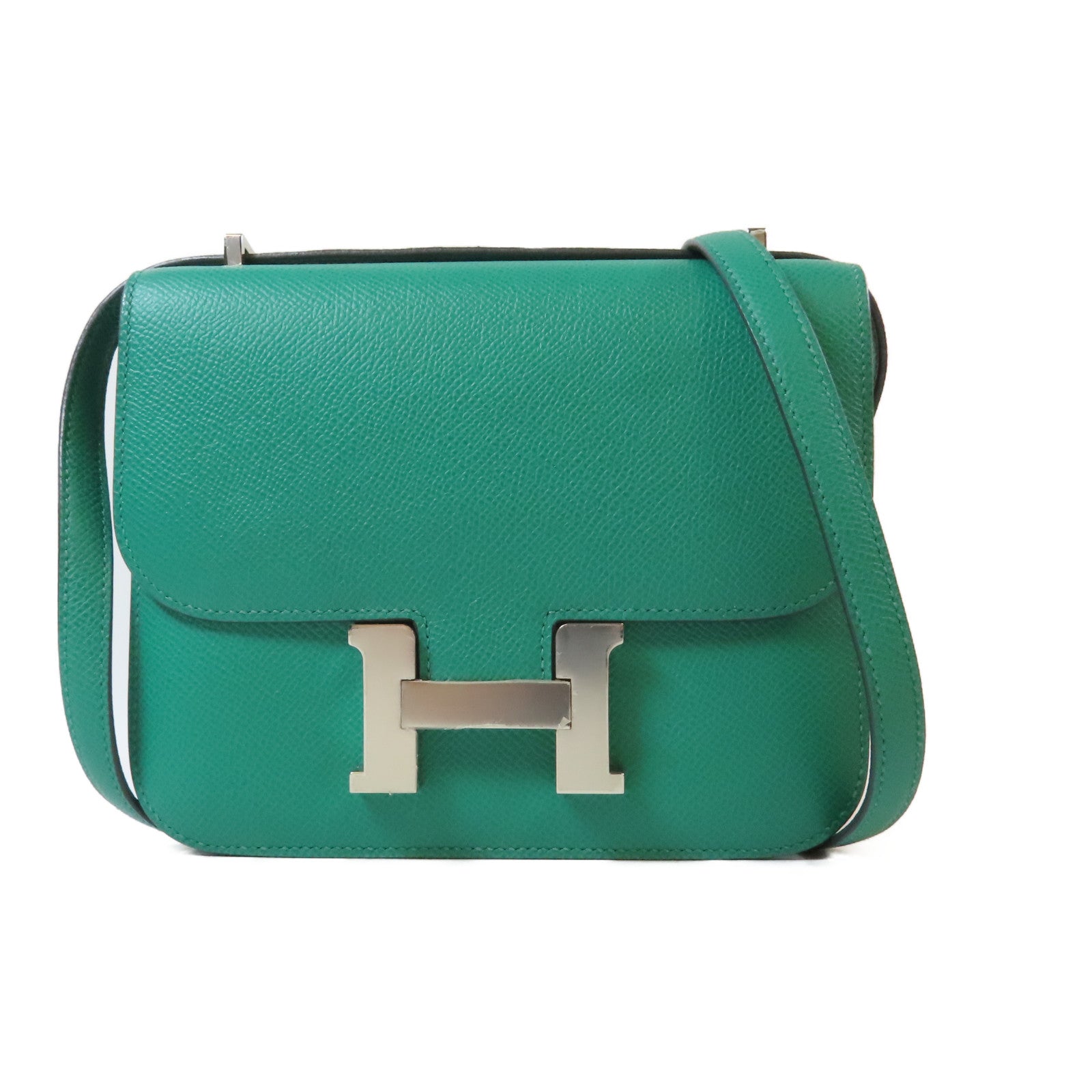 HERMES 【激減優惠】Epsom皮革Constance 24銀扣肩背袋Vert Jade綠色