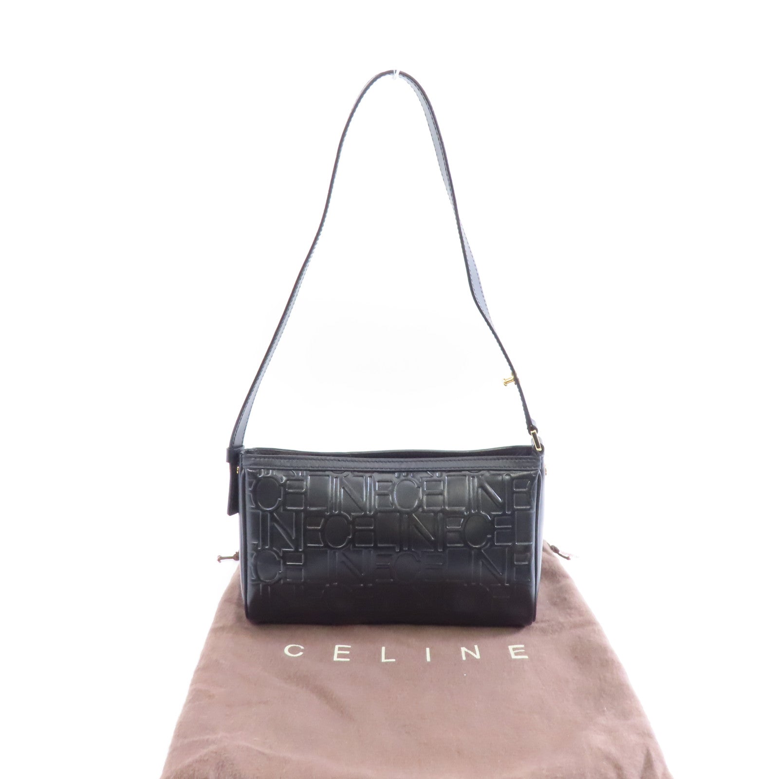 CELINE 皮革Vintage Leather Mini Bag金扣肩背袋黑色