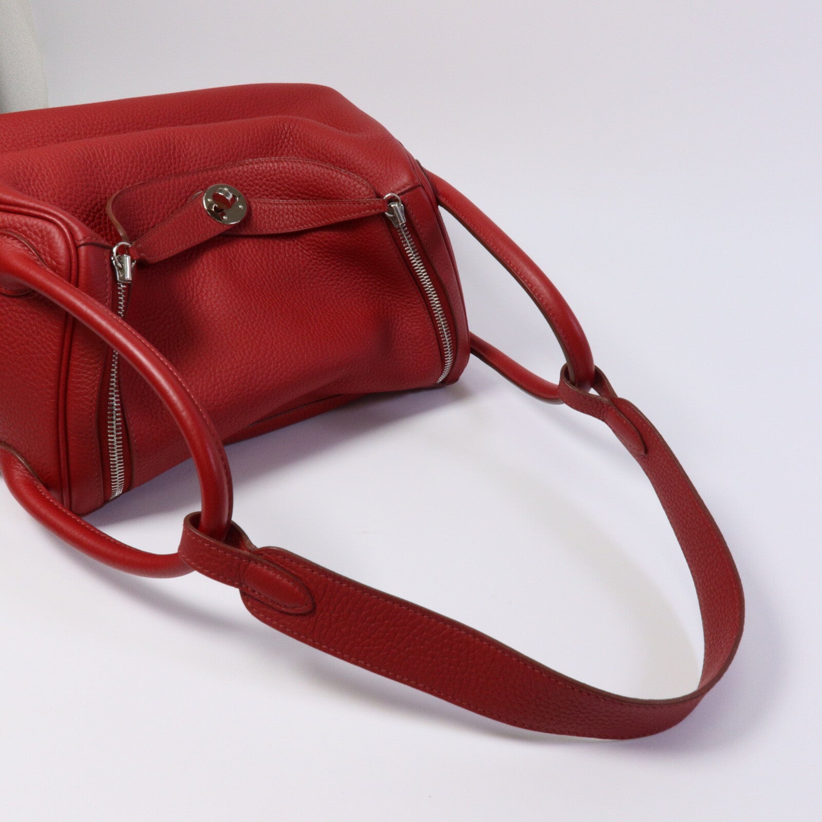 HERMES Clemence皮革Lindy 30手挽肩背兩用袋Rouge Garance