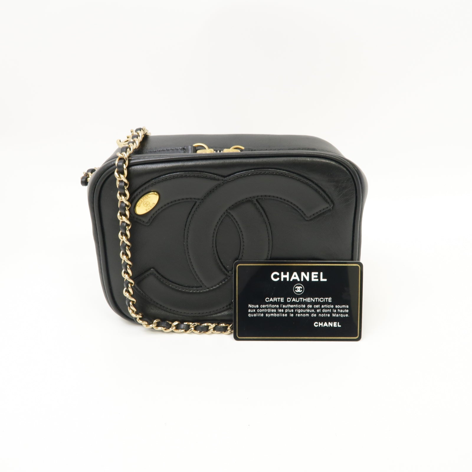 CHANEL 【激減優惠】羊皮皮革Coco Mark Mania Camera Case Chain Shoulder Bag金扣鏈帶肩背袋黑色