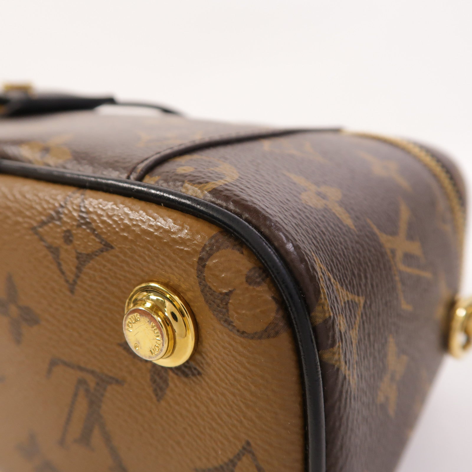 LOUIS VUITTON Monogram Reverse Vanity PM金扣手挽肩背兩用袋棕色