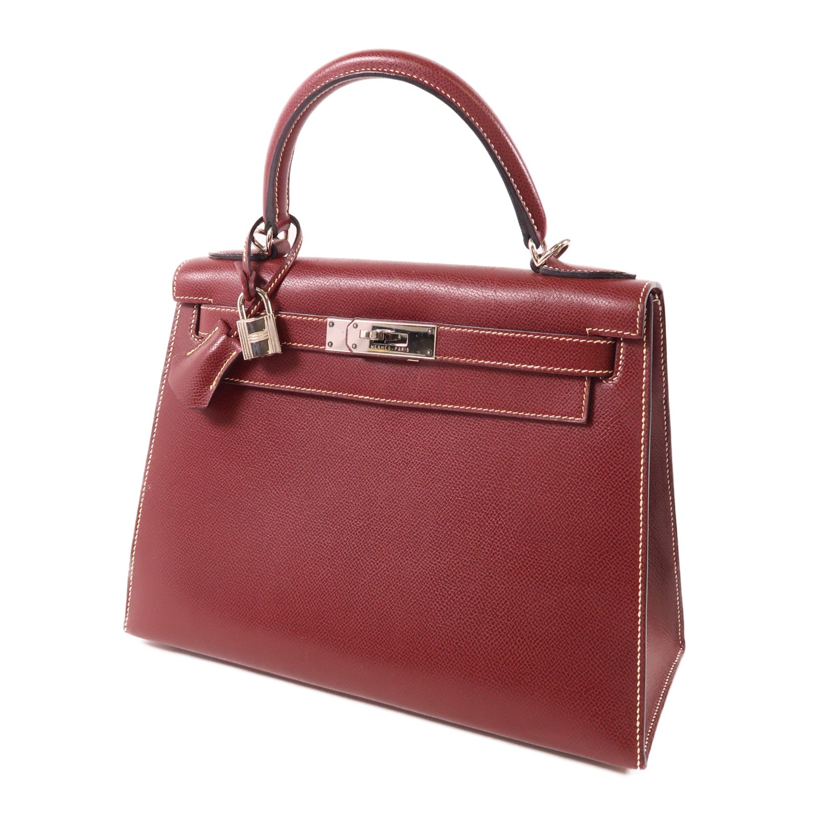 HERMES Epsom皮革Kelly 28銀扣手挽肩背兩用袋Vermillon