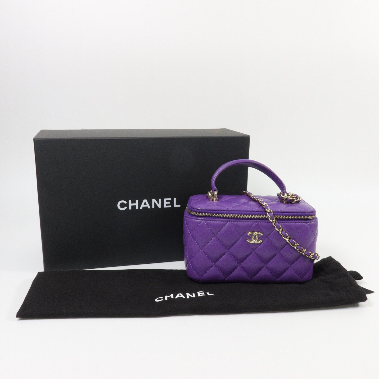 CHANEL 羊皮皮革Top Handle Vanity Case鏈帶手挽肩背兩用袋