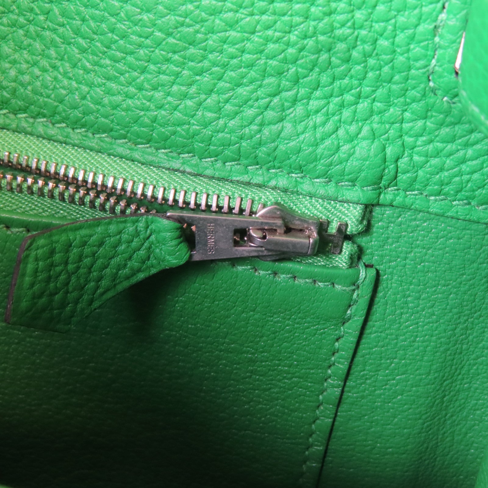 HERMES Togo皮革So Kelly 22銀扣肩背袋Bambou竹子綠色