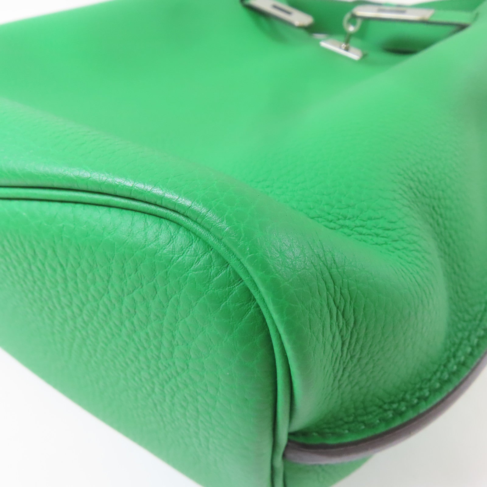 HERMES Togo皮革So Kelly 22銀扣肩背袋Bambou竹子綠色