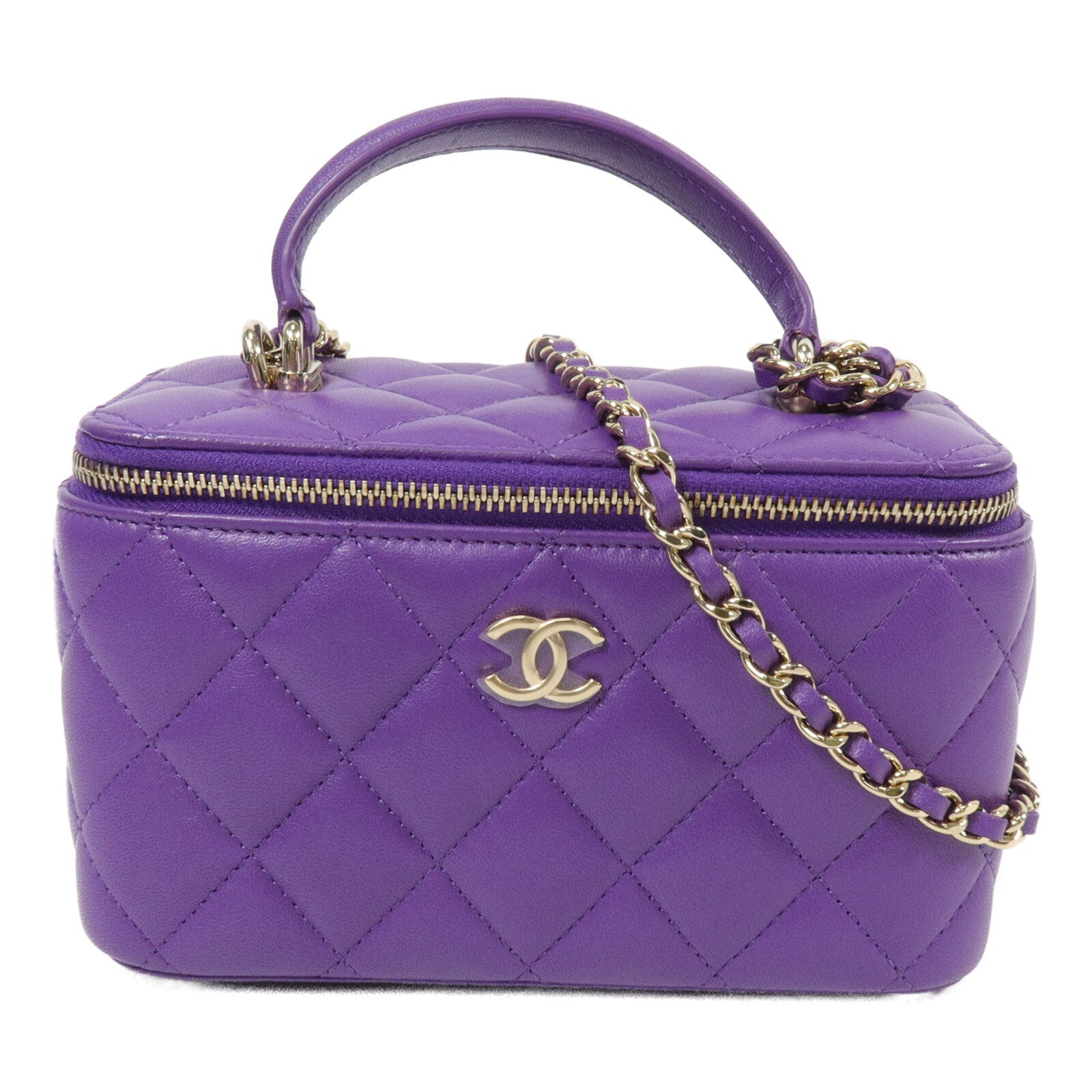 CHANEL 羊皮皮革Top Handle Vanity Case鏈帶手挽肩背兩用袋