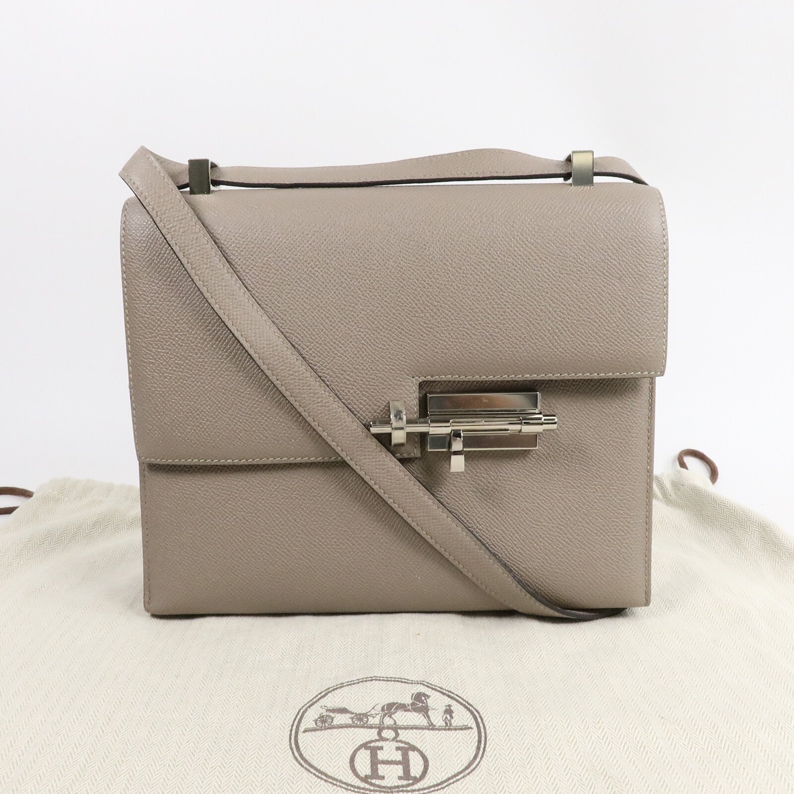 HERMES Epsom皮革Verrou 23肩背袋Gris Asphalte
