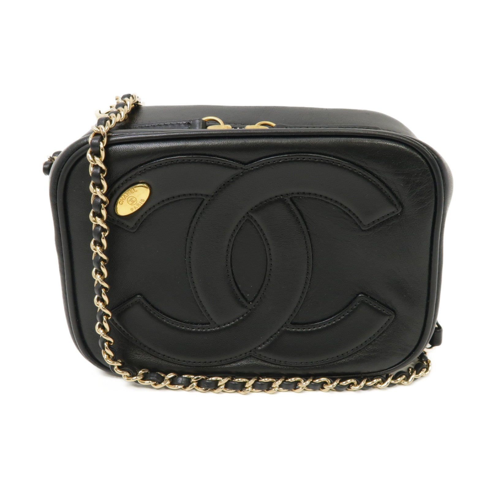 CHANEL 【激減優惠】羊皮皮革Coco Mark Mania Camera Case Chain Shoulder Bag金扣鏈帶肩背袋黑色