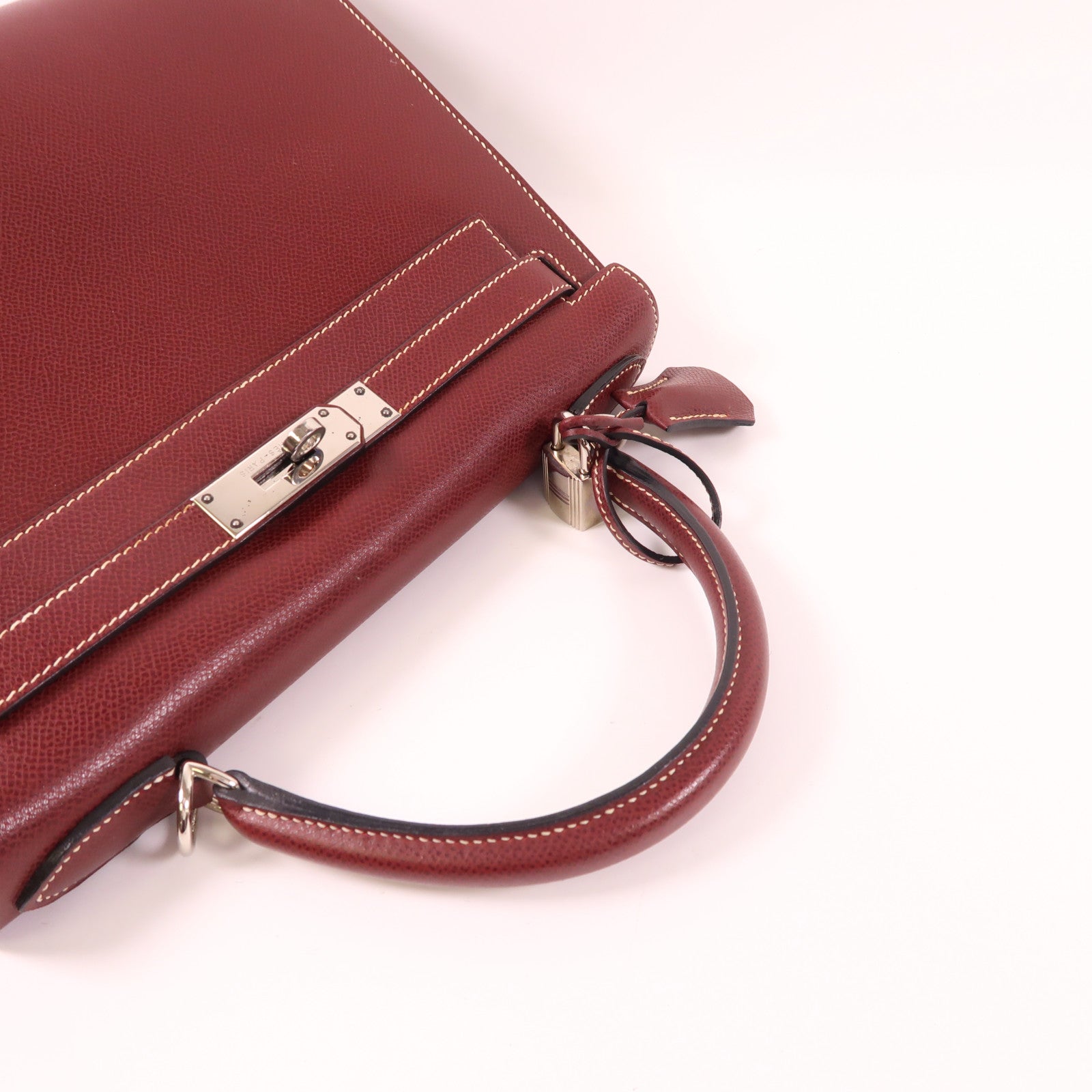HERMES Epsom皮革Kelly 28銀扣手挽肩背兩用袋Vermillon