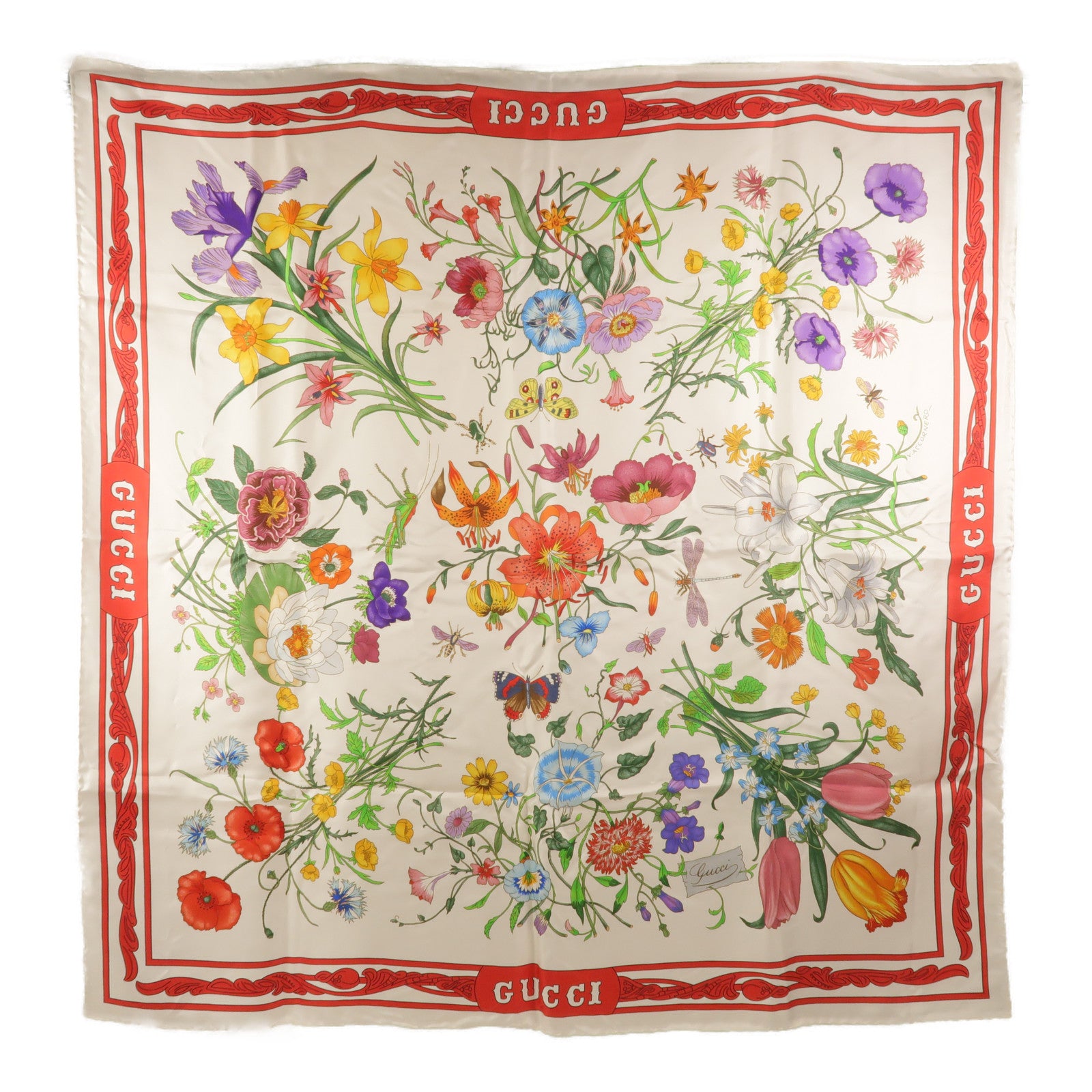 GUCCI 絲質Flower Scarf 86x86 絲巾