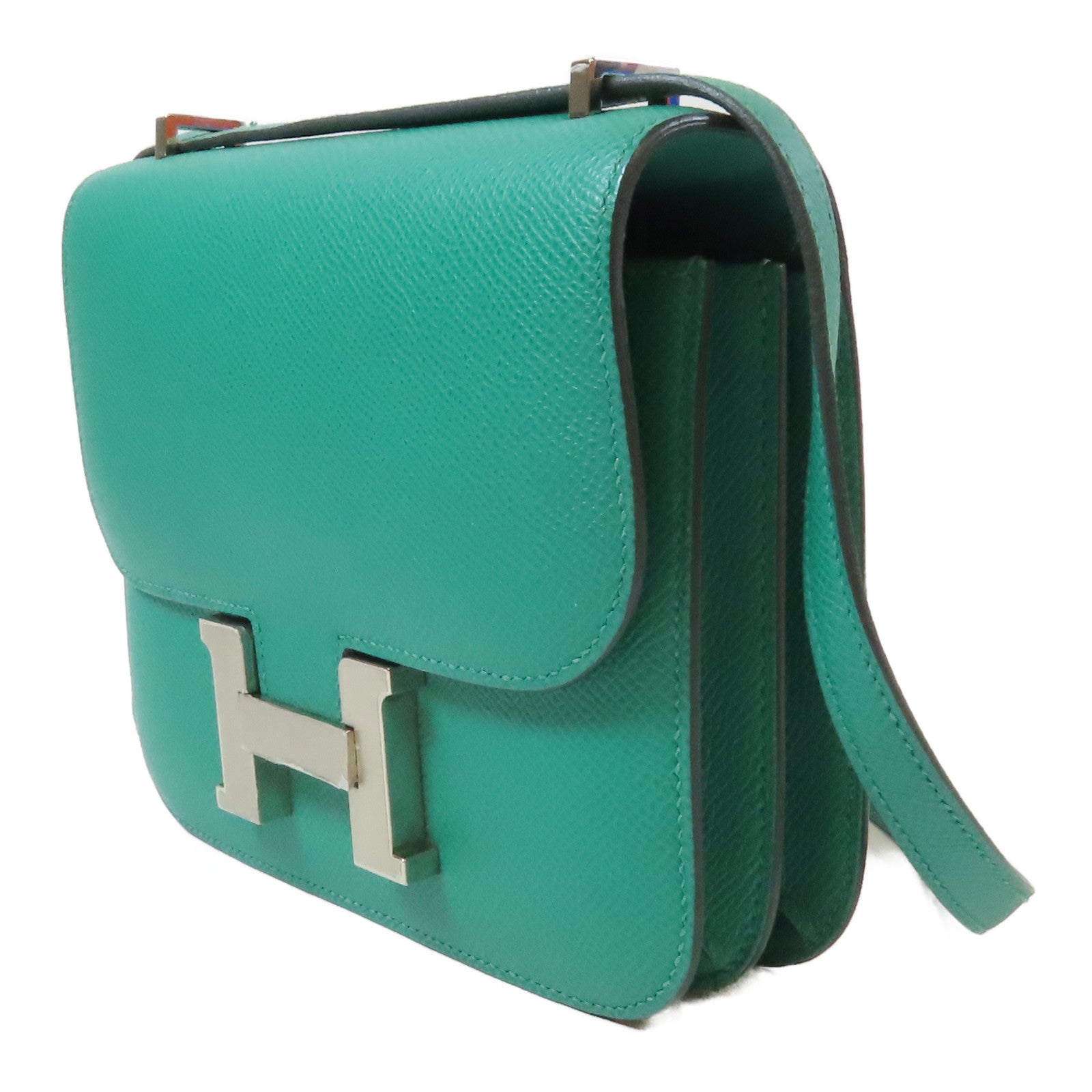HERMES 【激減優惠】Epsom皮革Constance 24銀扣肩背袋Vert Jade綠色