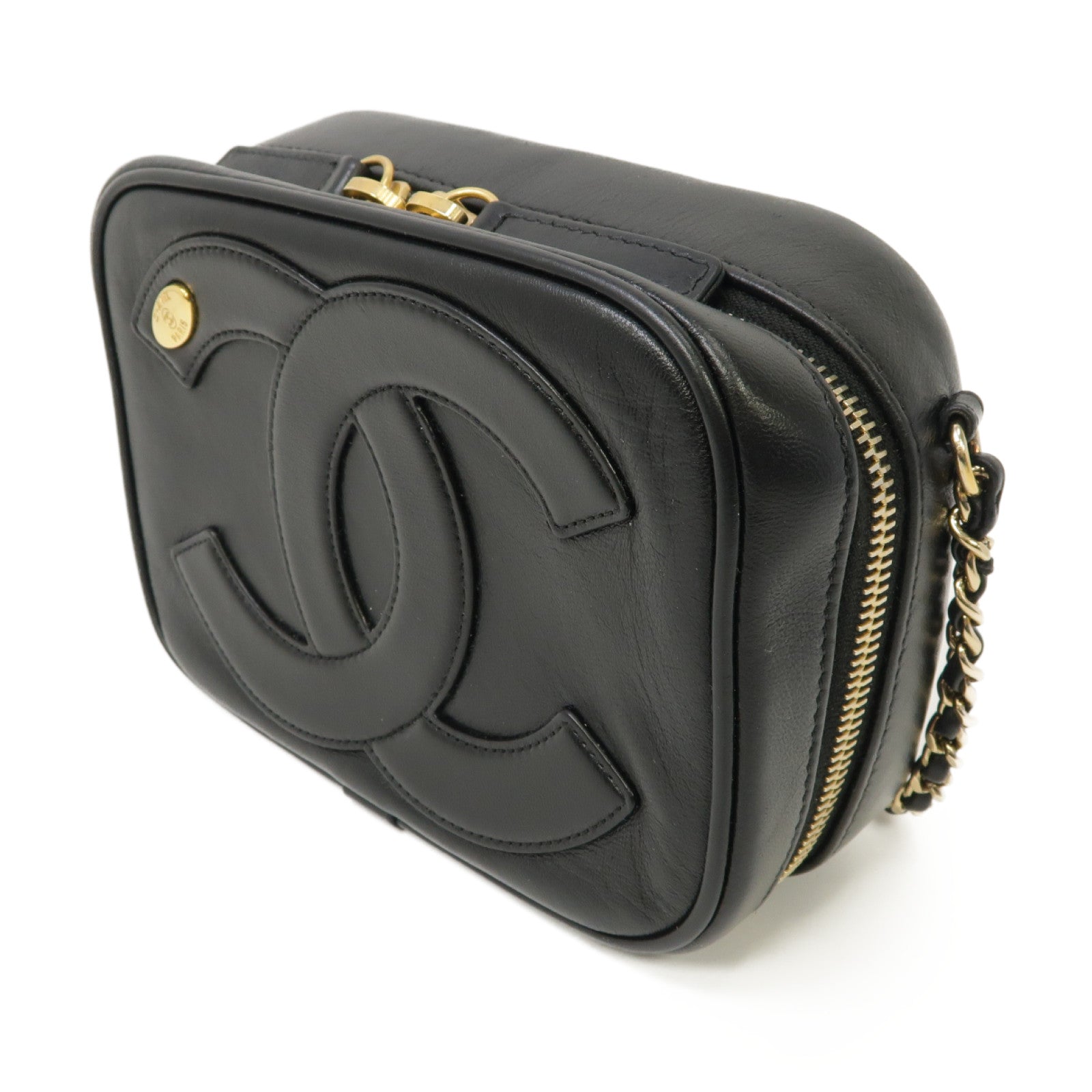 CHANEL 【激減優惠】羊皮皮革Coco Mark Mania Camera Case Chain Shoulder Bag金扣鏈帶肩背袋黑色