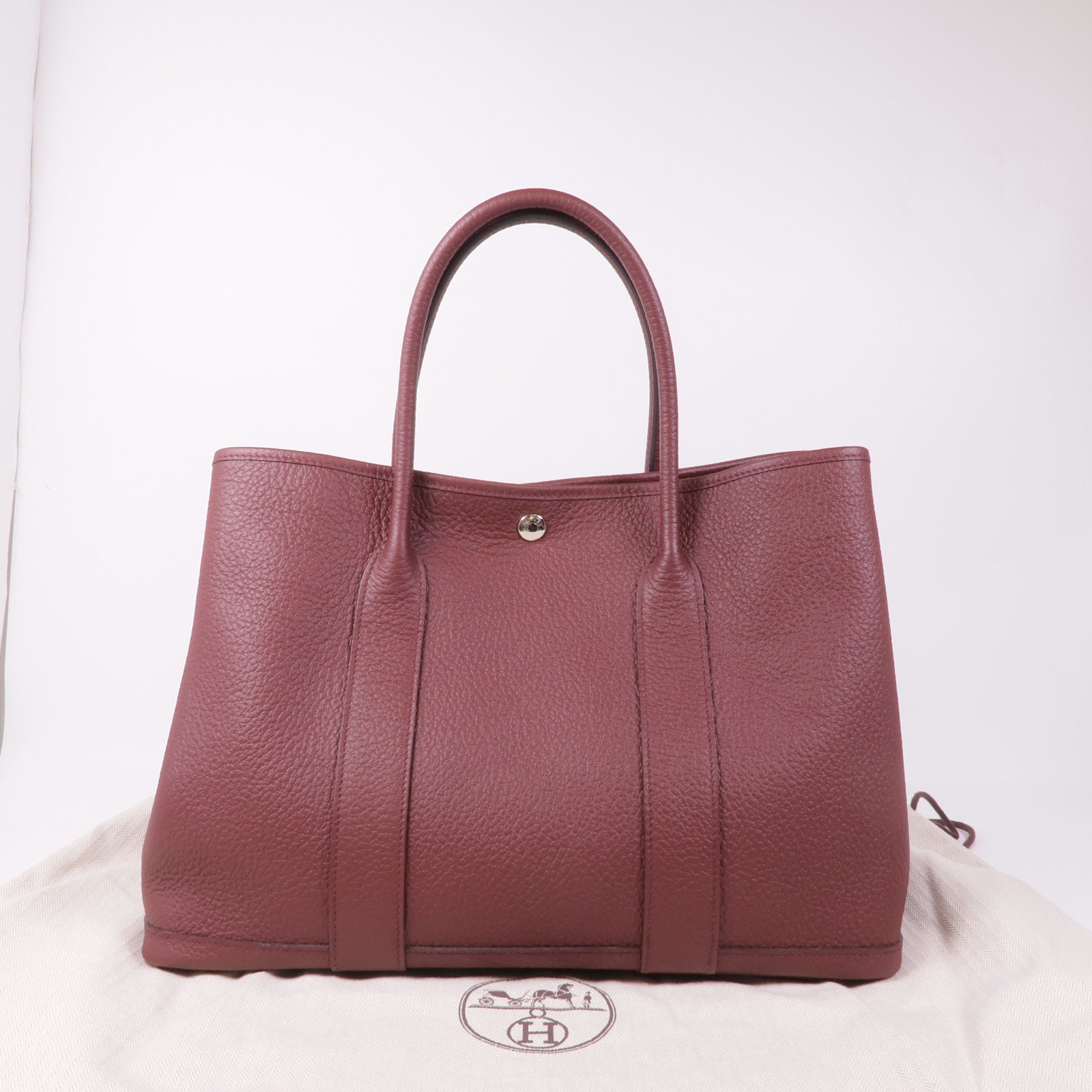 HERMES Negonda皮革Garden Party PM銀扣手挽袋Bordeaux