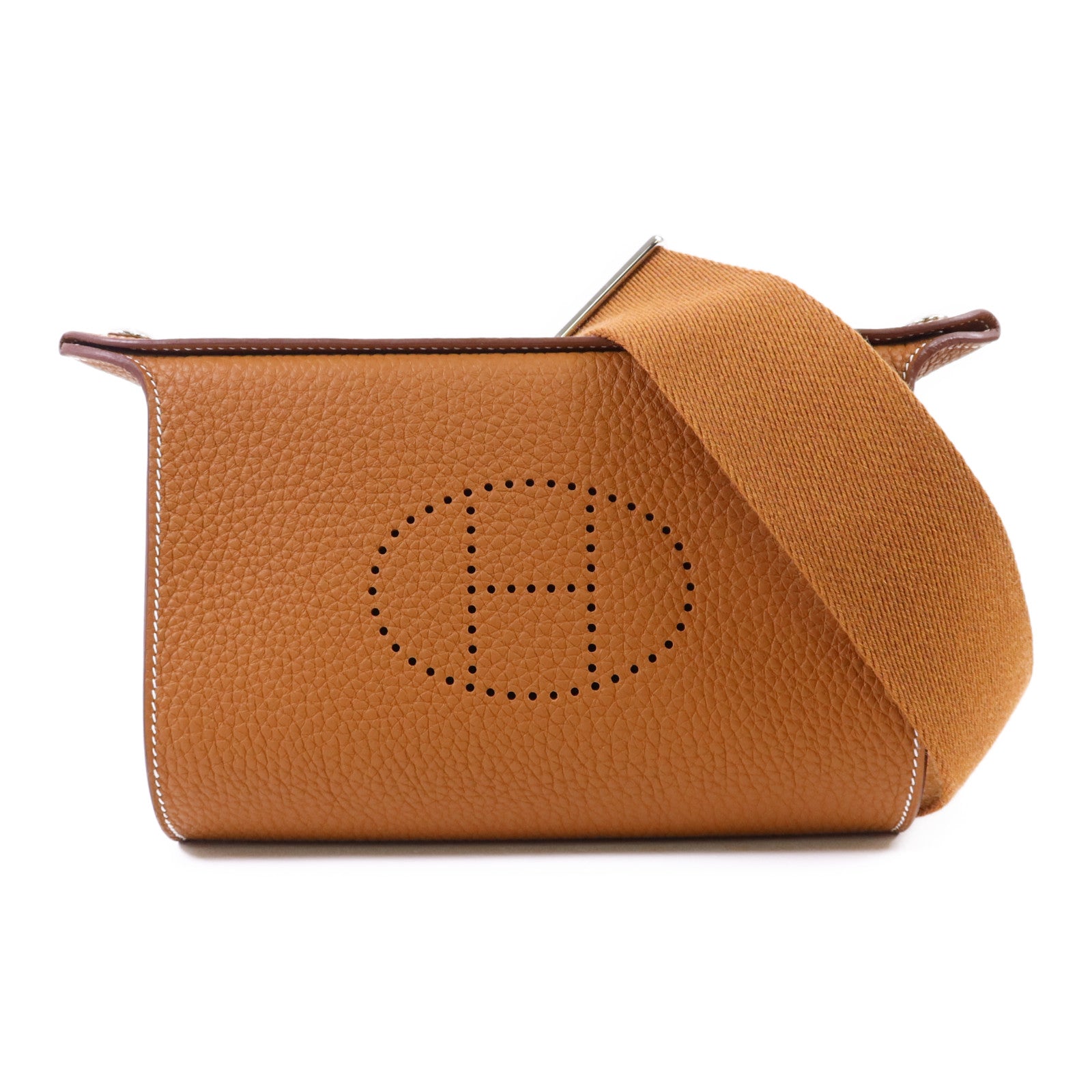 HERMES Clemence皮革Videpoches銀扣肩背袋Gold